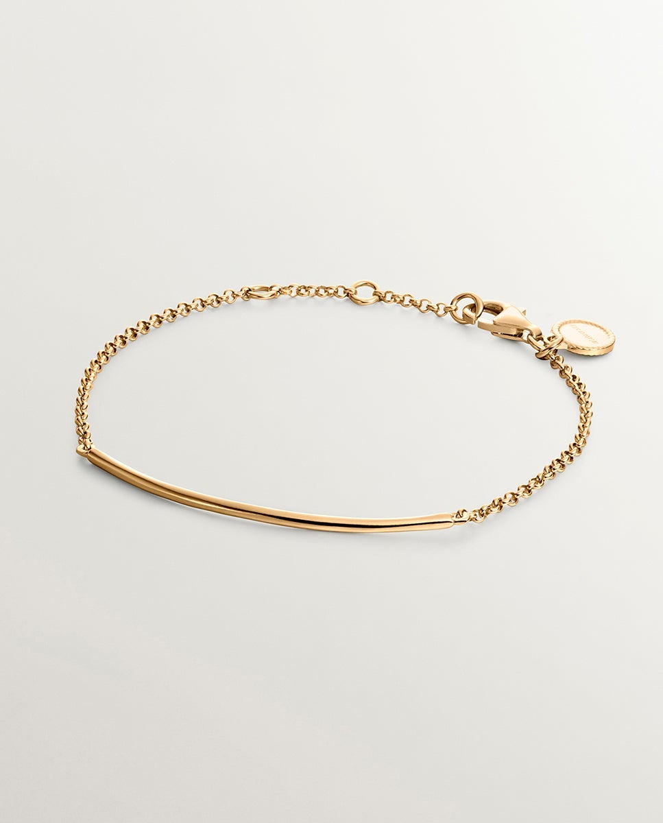 Imagen 0 de Pulsera de cadena de plata 925 bañada en oro amarillo de 18k con forma de tubo Dorado