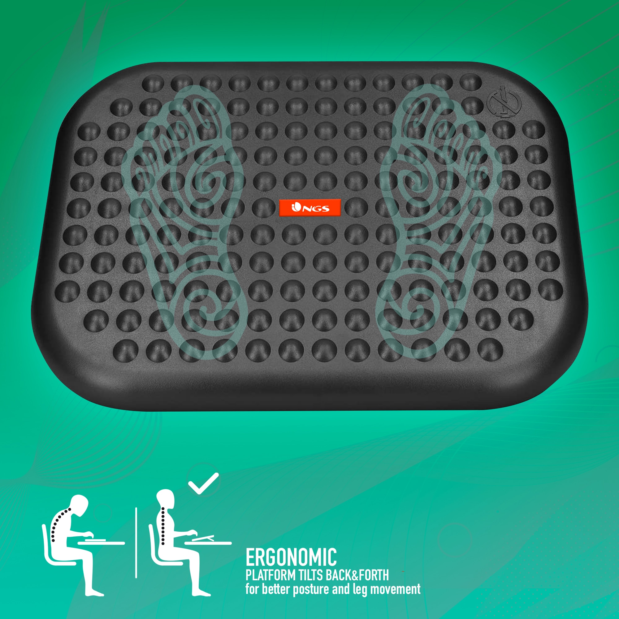 Reposapiés Ergonómico NGS Foot Nest de Altura Regulable y Base Antideslizante - Negro Negro-4