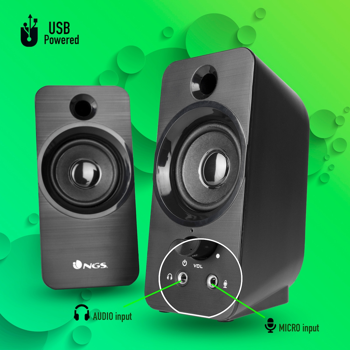Altavoces Multimedia NGS SB350 2.0 para PC con Salida Auriculares, Conexión USB NGS Negro-5