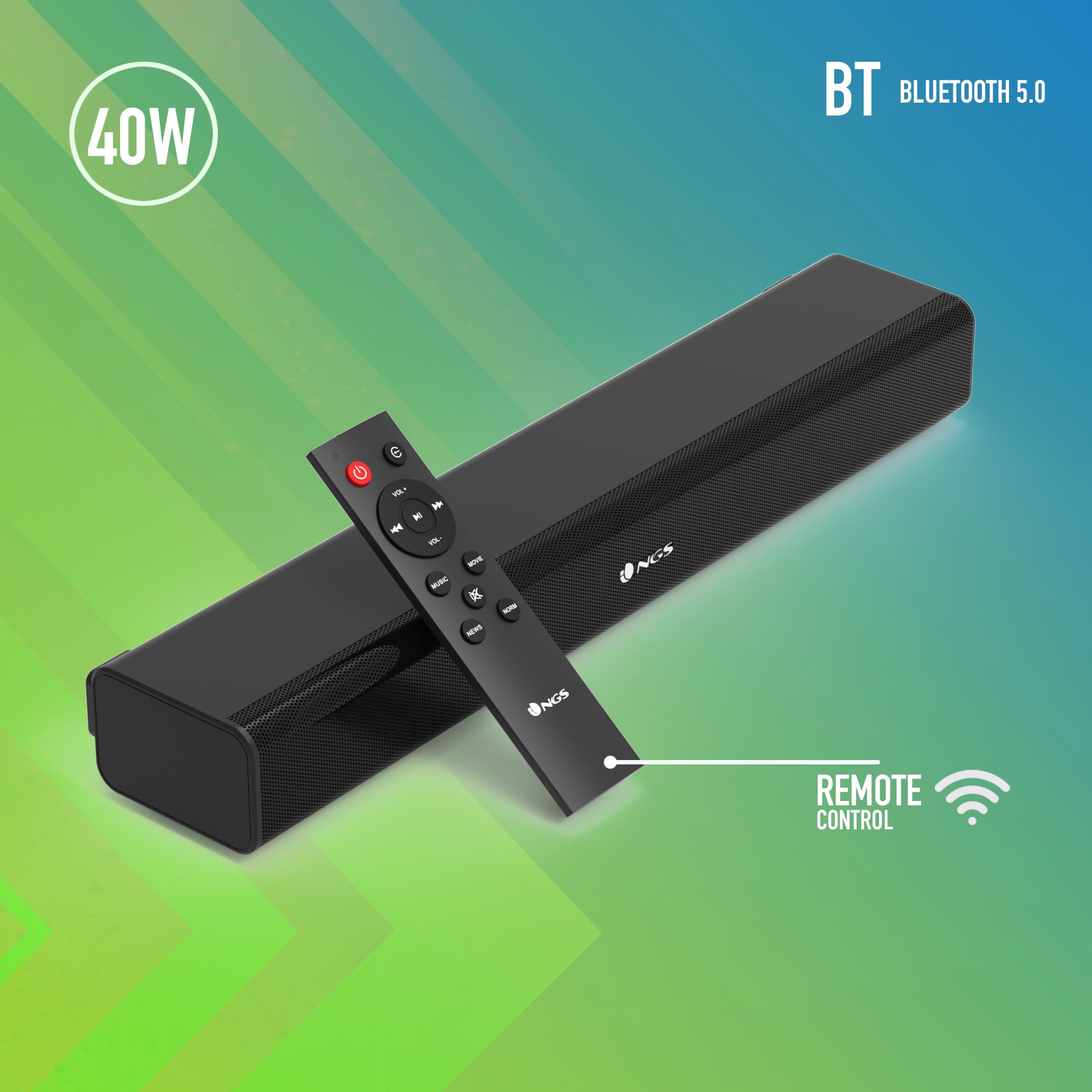 Barra de Sonido Subway 2.0 compatible con tecnología Bluetooth, Incluye mando a distancia NGS - Negro Negro-2