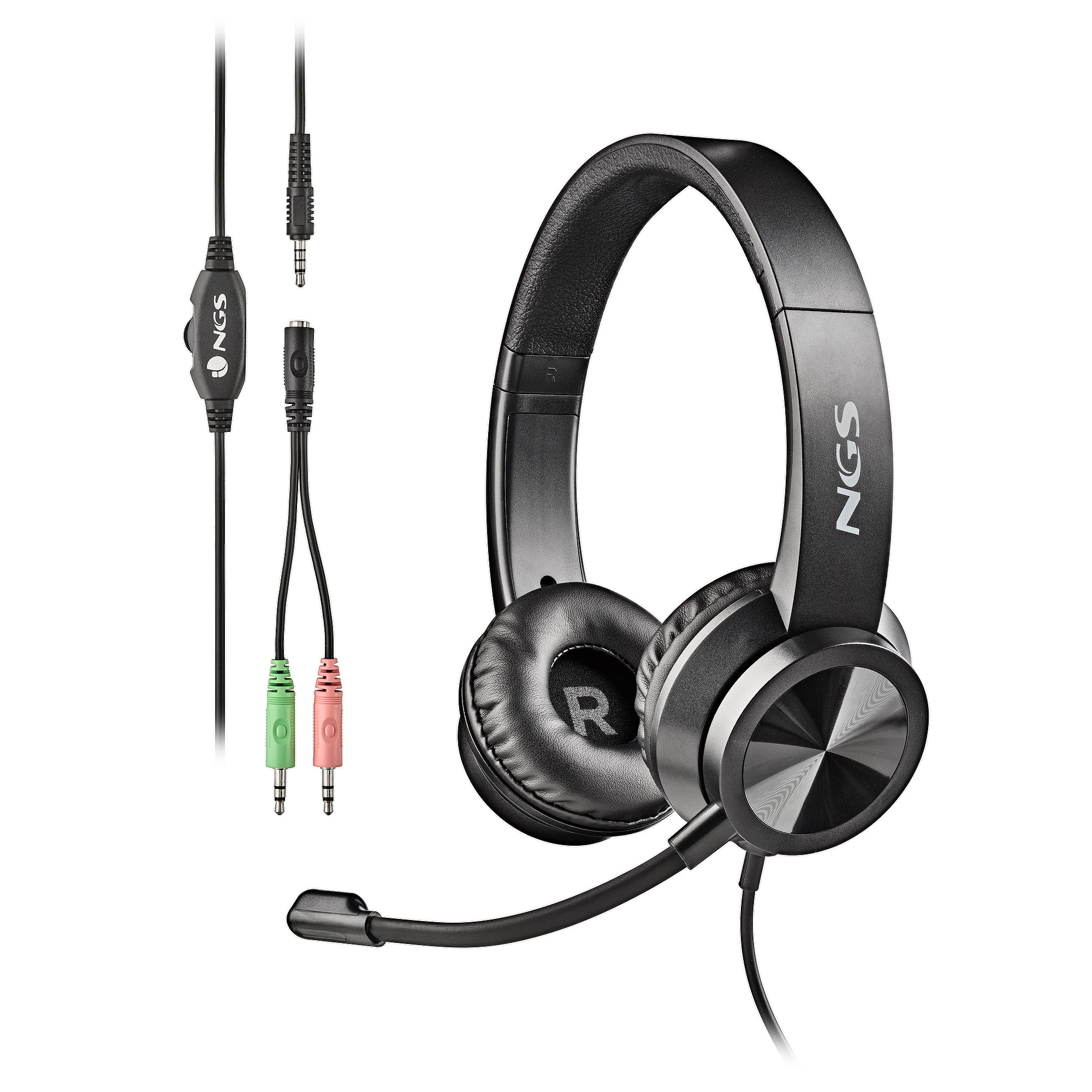NGS - Auricular Stereo NGS MSX 11 Pro con Micrófono Ajustable y Conexión Jack 3.5mm + Adaptador Doble Jack.
