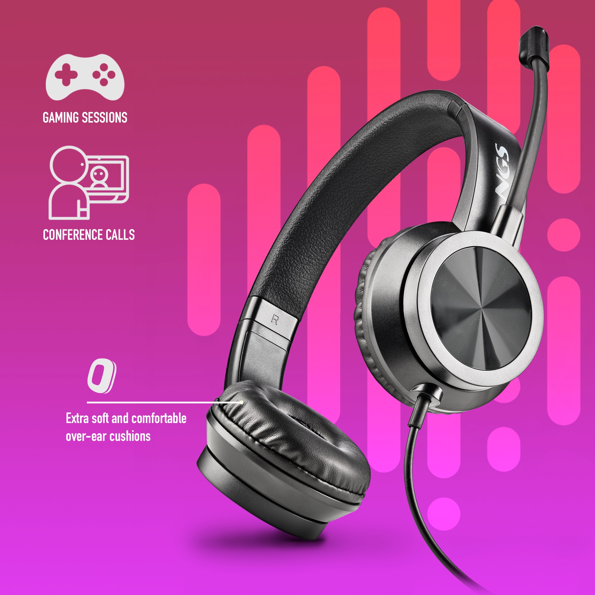 Auricular Stereo NGS MSX 11 Pro con Micrófono Ajustable y Conexión Jack 3.5mm + Adaptador Doble Jack - Negro Negro-2