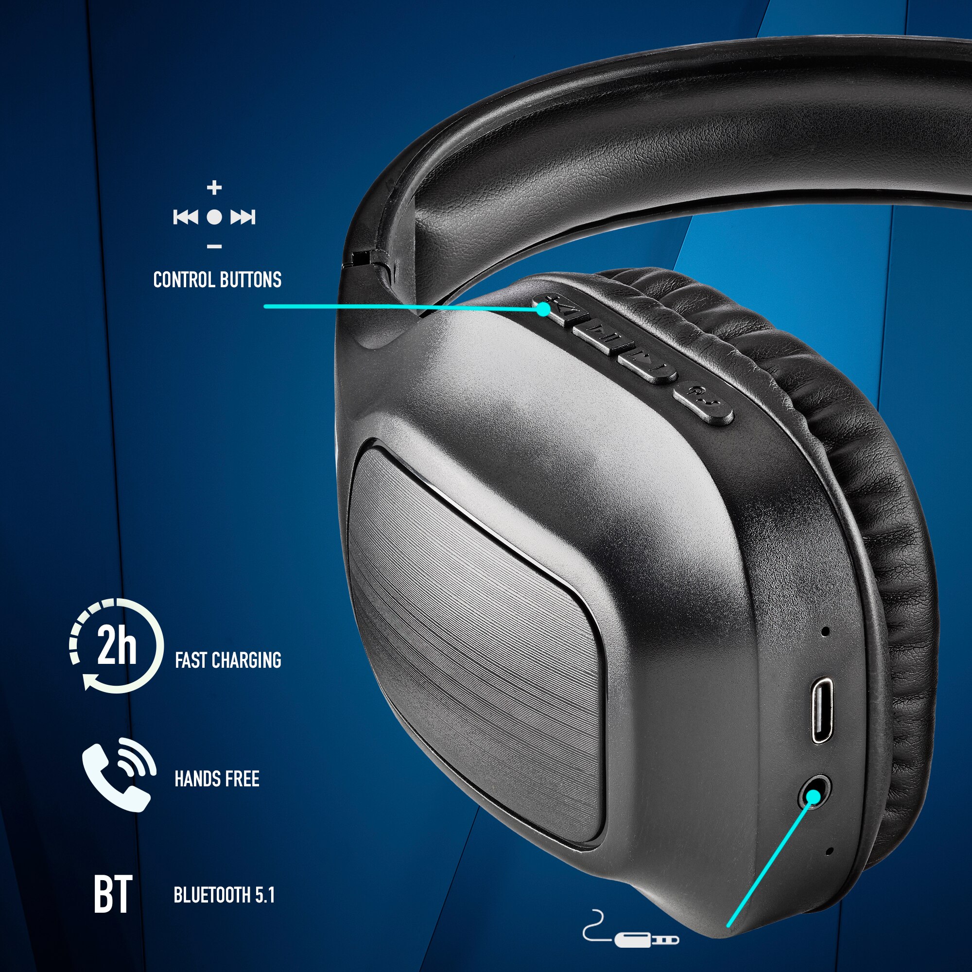 Auriculares Inalámbricos de diadema NGS Artica Wrath Compatibles con Bluetooth y Jack 3.5mm - Negro Negro-6
