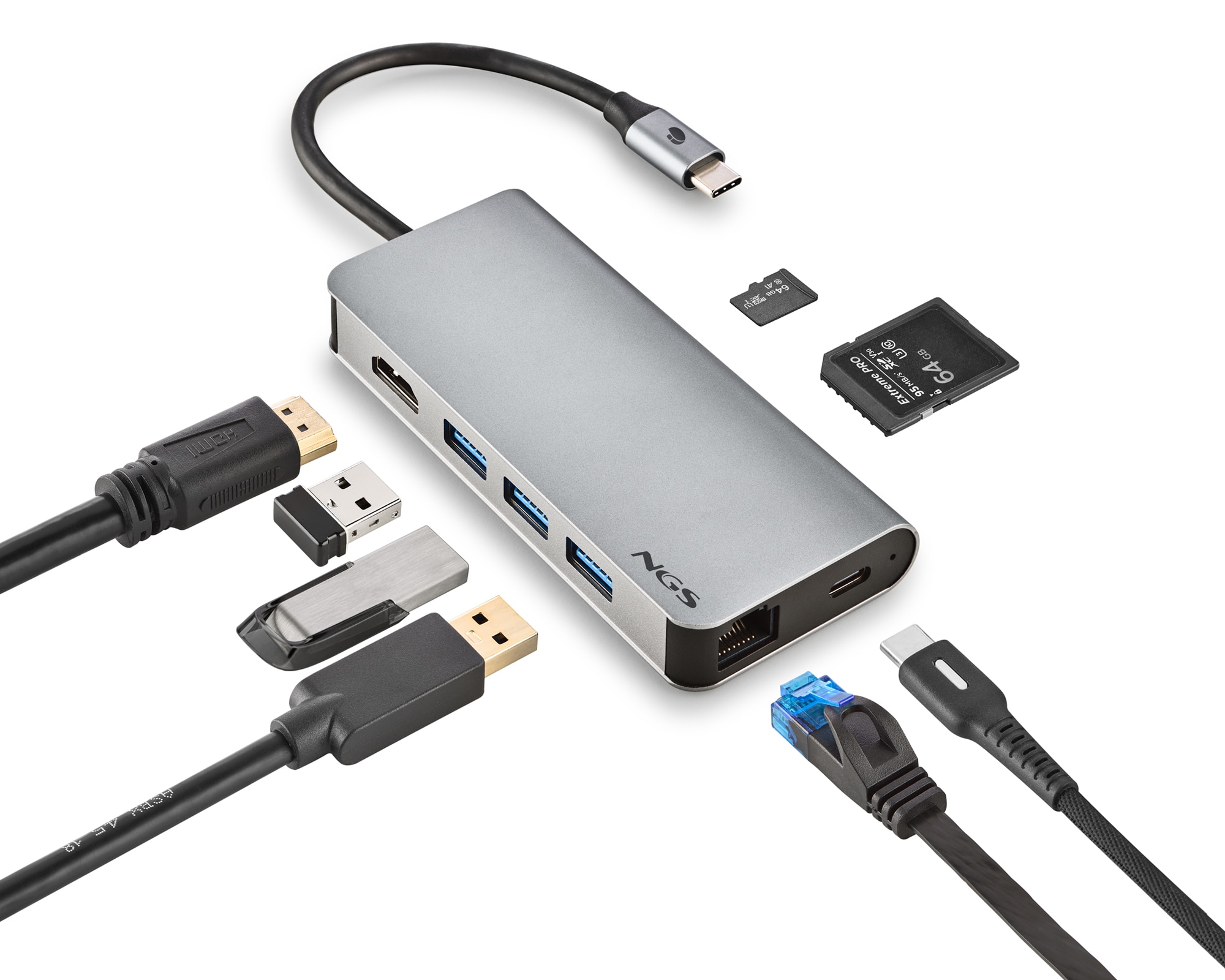 Hub Adaptador Tipo C multipuerto NGS 8 en 1 - Gris Gris-5