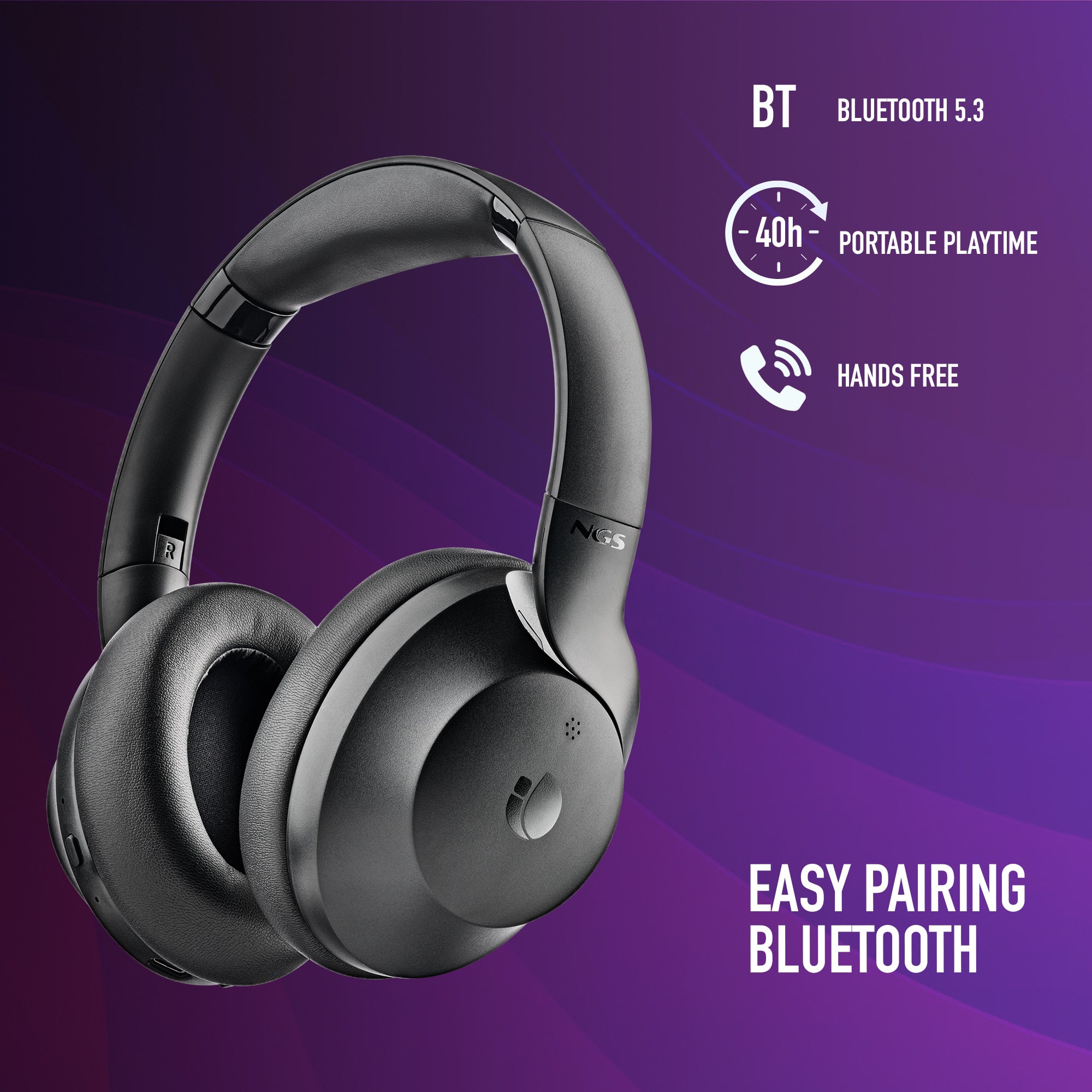 Auriculares Inalámbricos de diadema NGS Artica Shake con cancelación de ruido activa - Negro Negro-2