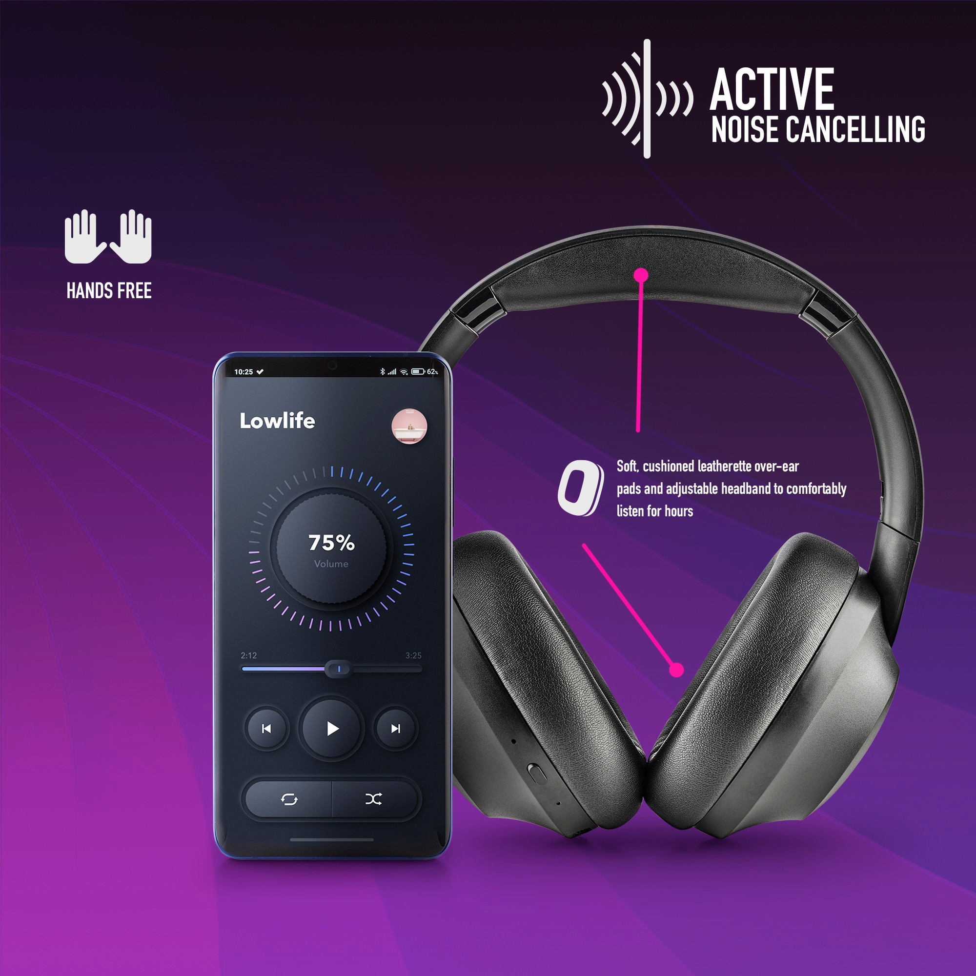 Auriculares Inalámbricos de diadema NGS Artica Shake con cancelación de ruido activa - Negro Negro-4