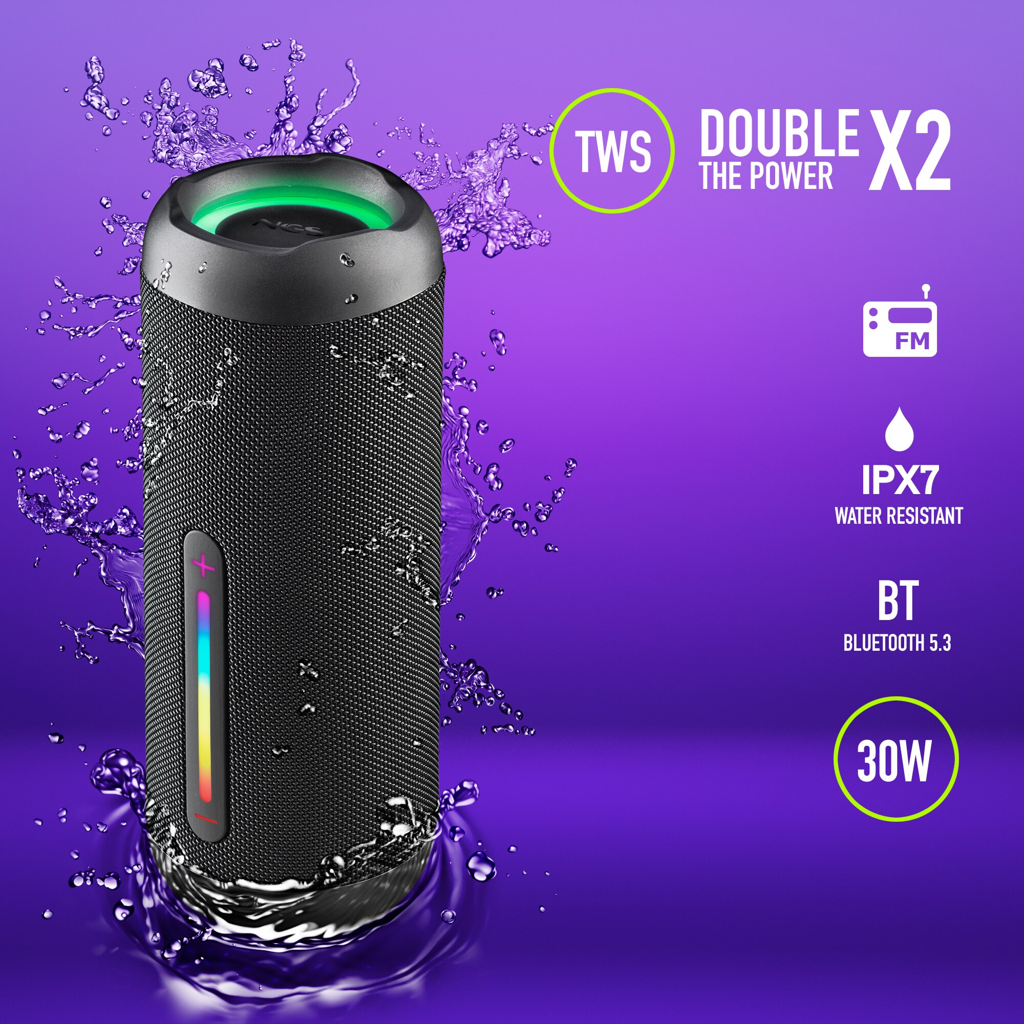 Altavoz inalámbrico NGS Roller Furia 2 Negro resistente al agua IPX7 - Negro Negro-2