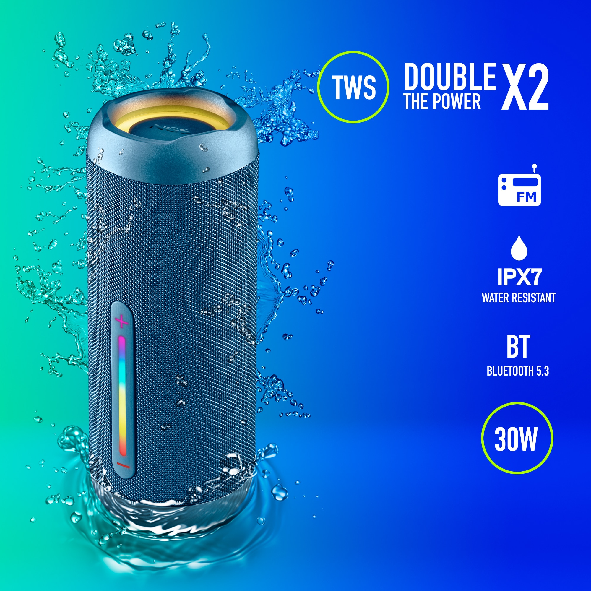 Altavoz inalámbrico NGS Roller Furia 2 resistente al agua IPX7 - Azul Azul-2