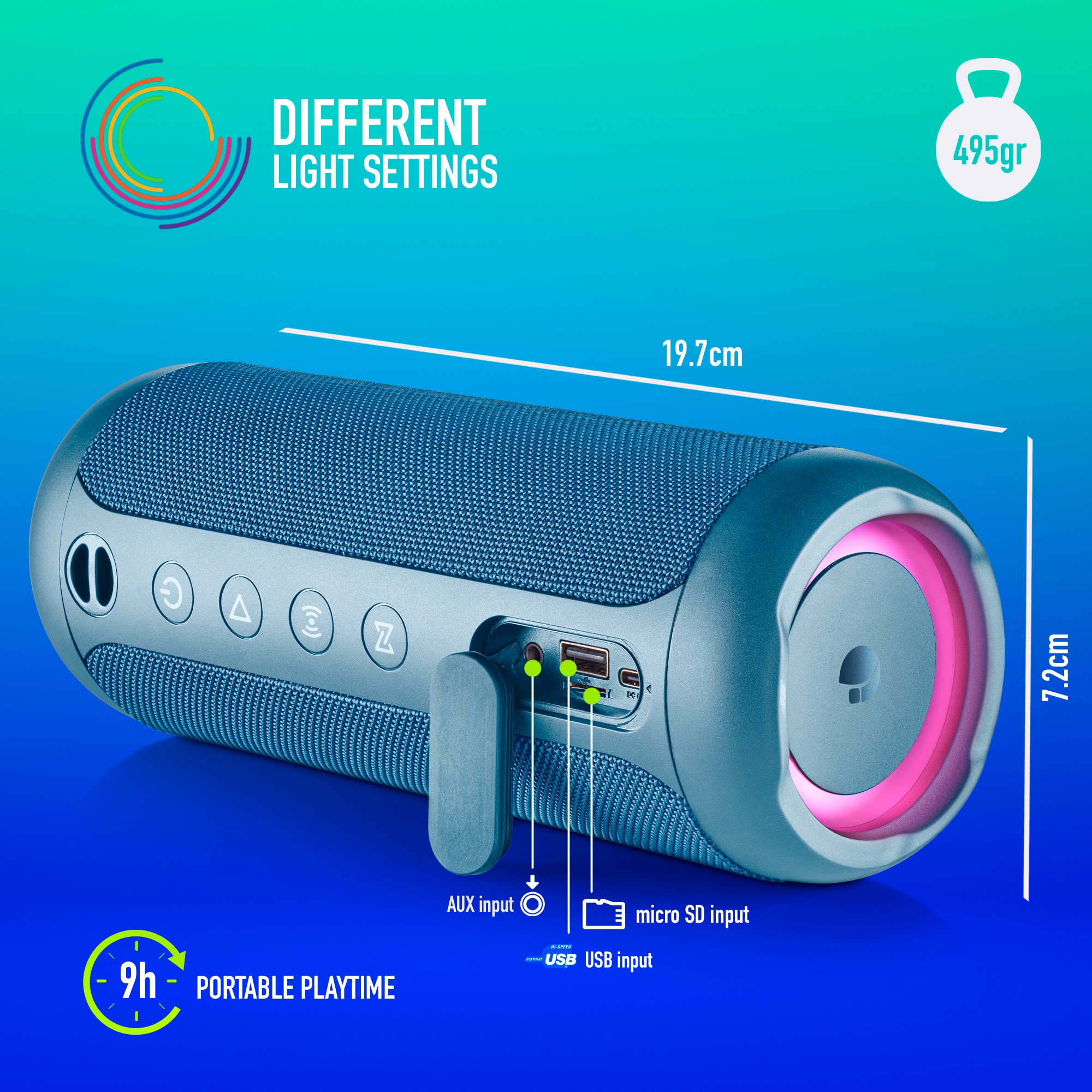 Altavoz inalámbrico NGS Roller Furia 2 resistente al agua IPX7 - Azul Azul-4