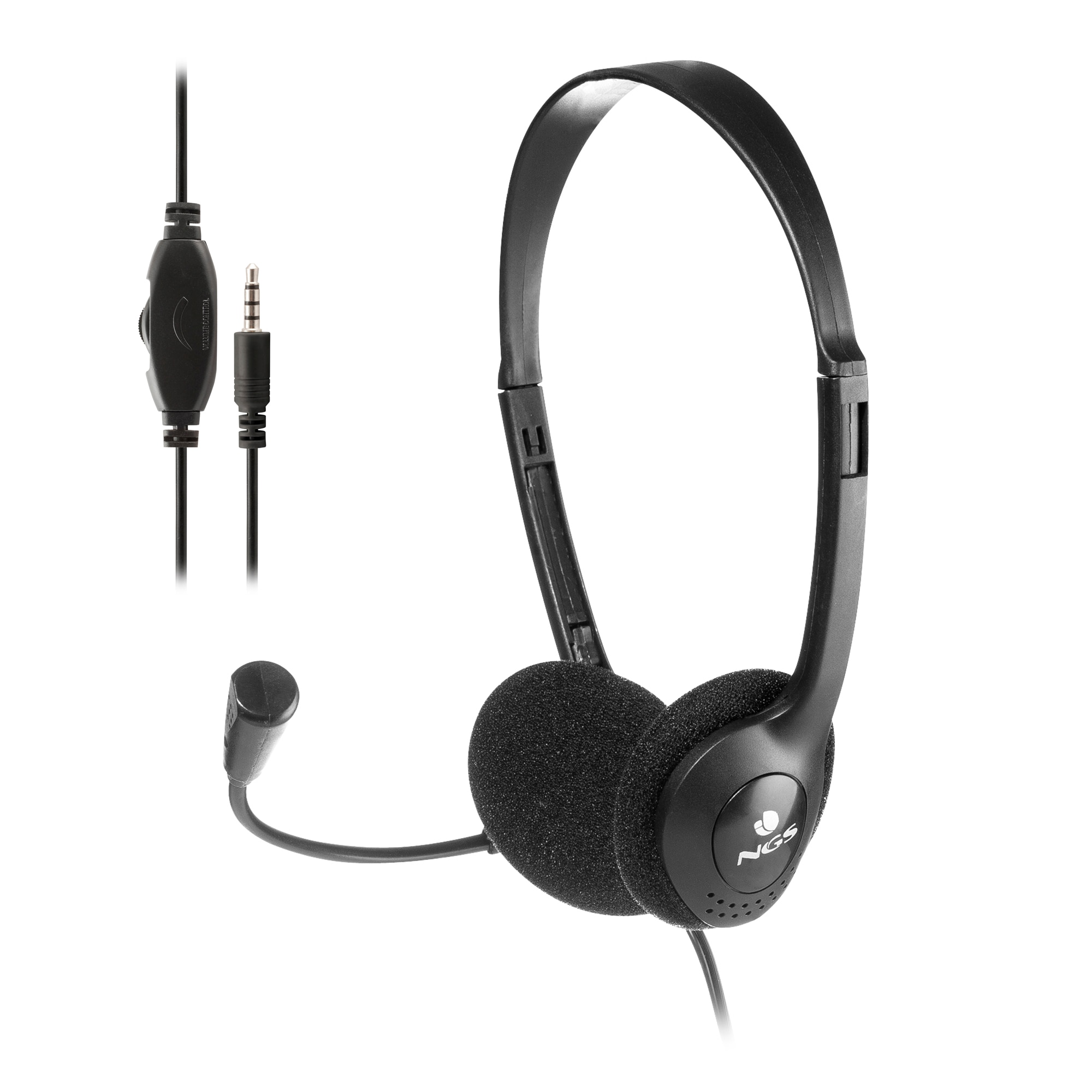NGS - Auriculares de diadema NGS MS 103 MAX para ordenador con microfono y control de volumen Jack 3,5 mm + adaptad