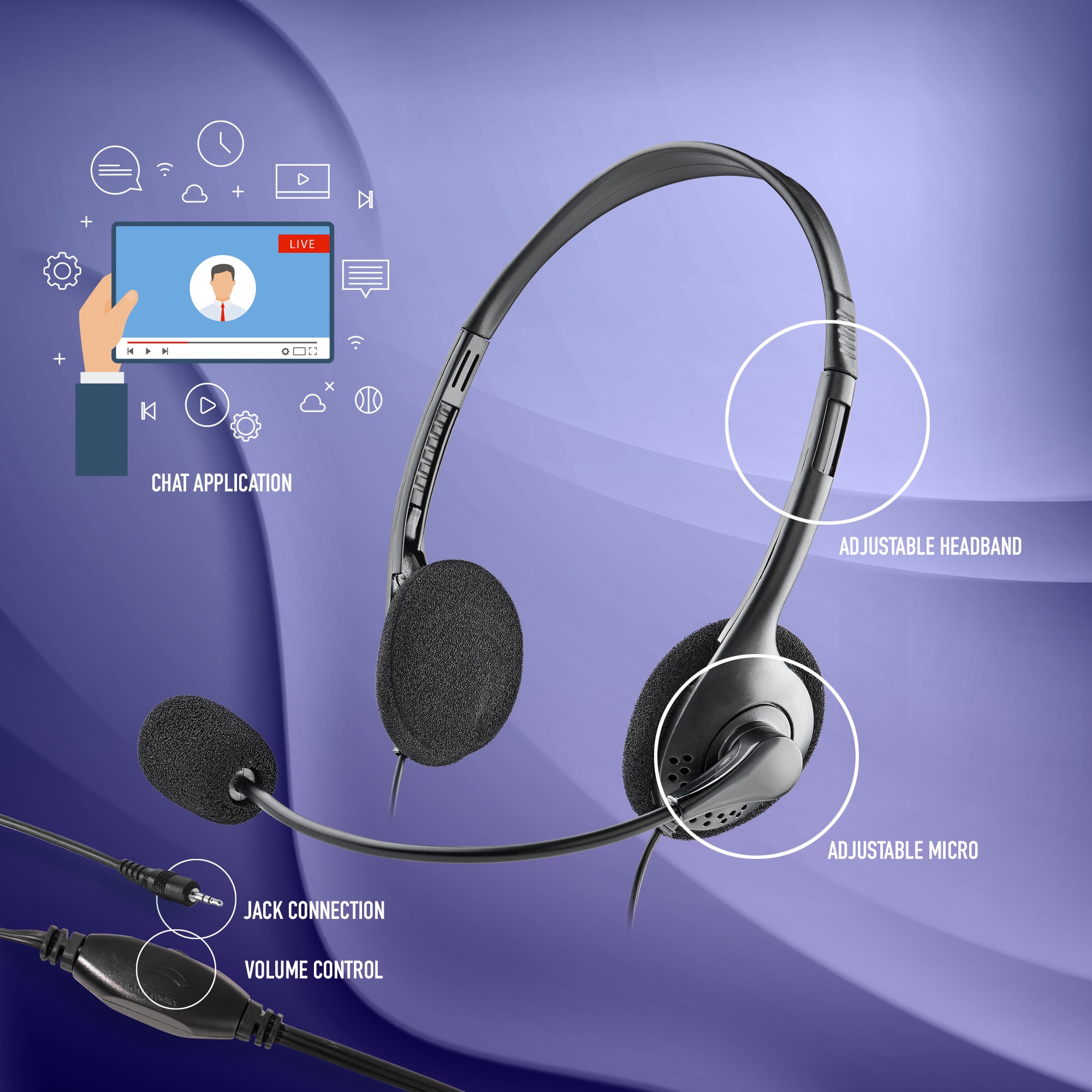 Auriculares de diadema NGS MS 103 MAX para ordenador con microfono y control de volumen Jack 3,5 mm + adaptador a doble jack 3,5mm - Negro Negro-2