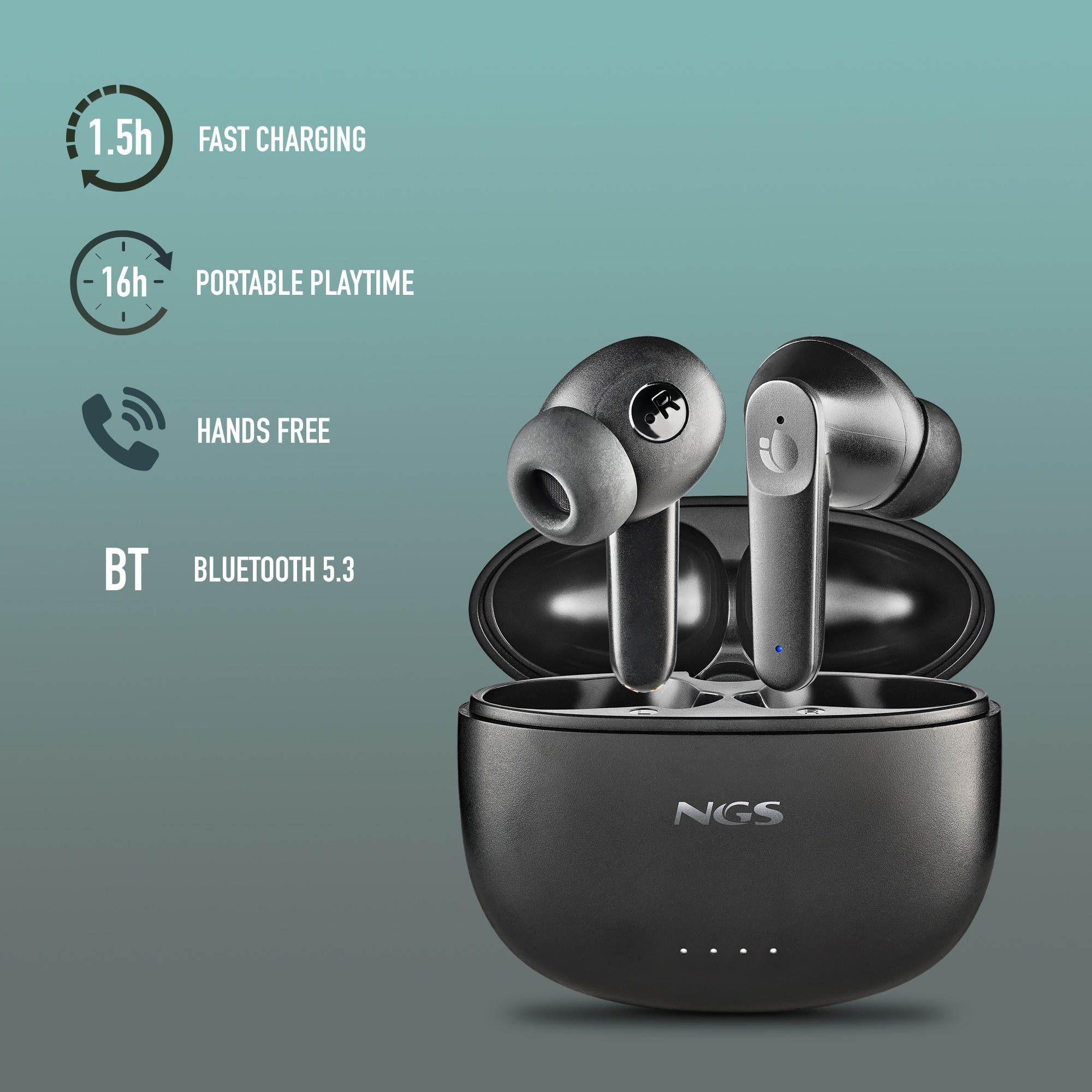 Auriculares True Wireless Stereo NGS Artica Hush Bluetooth 5.3 - Negro Negro-2