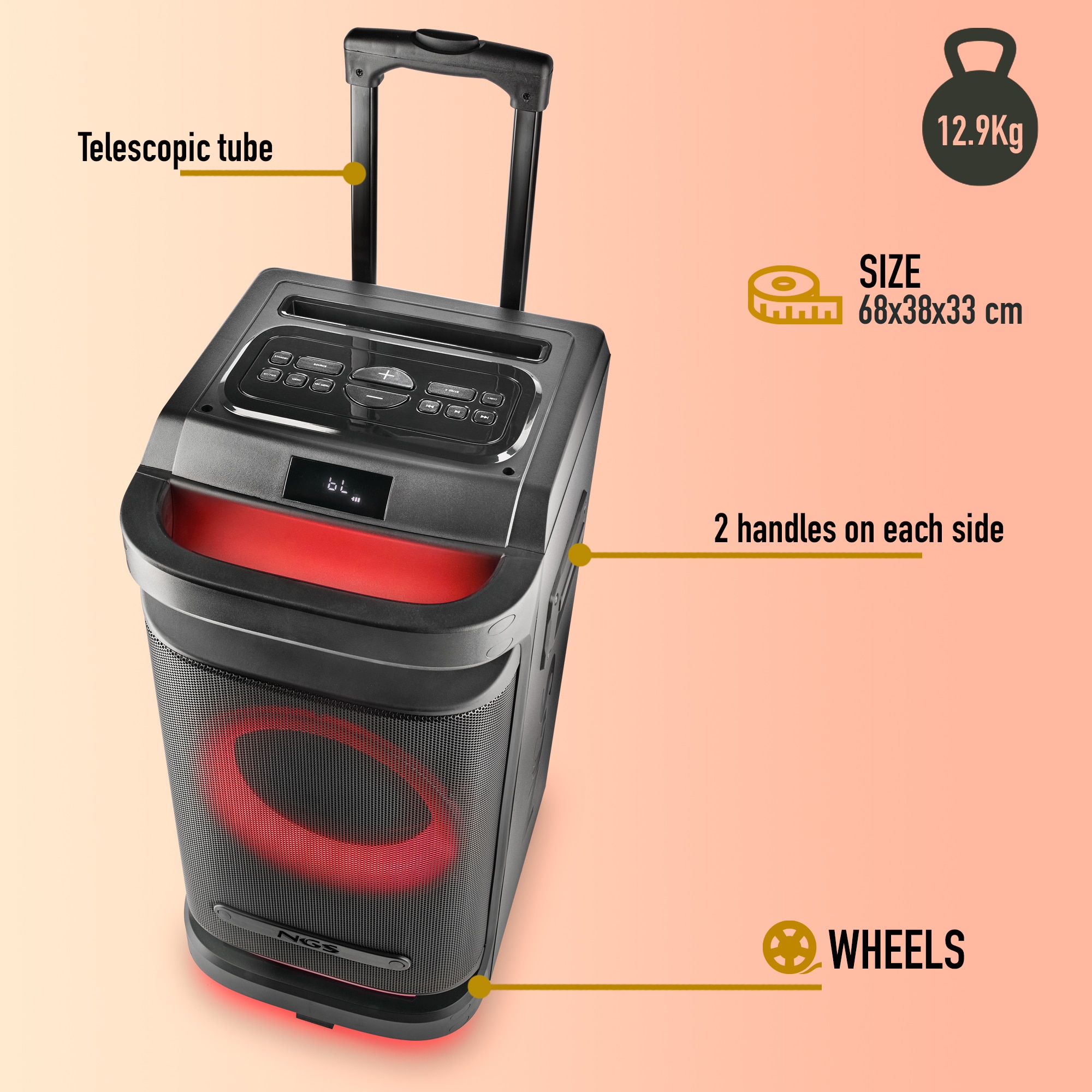 Altavoz portátil tipo fiesta NGS Wild Space 1 de 900w compatible con tecnología bluetooth y TWS - Negro Negro-4