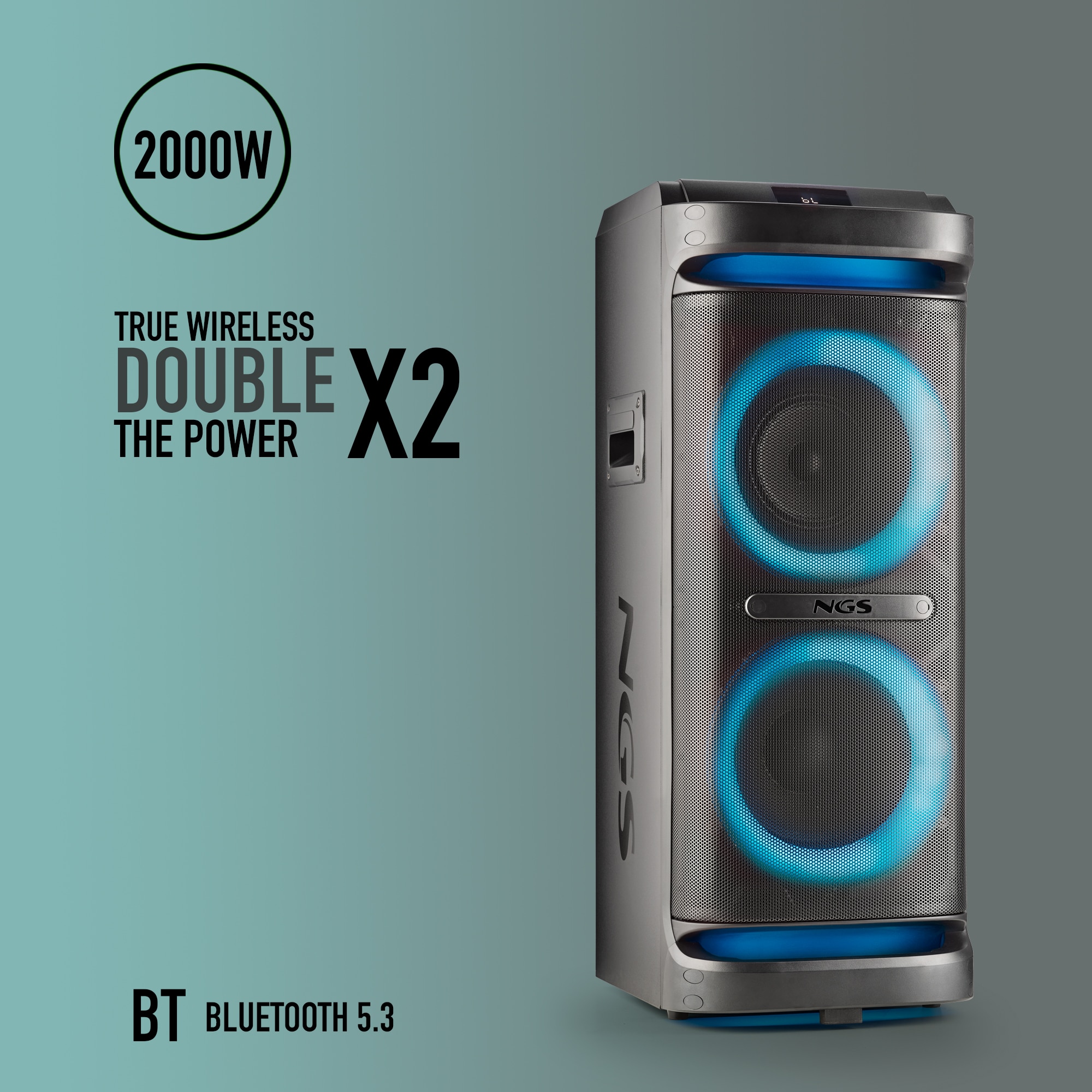 Altavoz portátil tipo fiesta NGS Wild Space 2 de 2000W compatible con tecnología bluetooth y TWS - Negro Negro-2