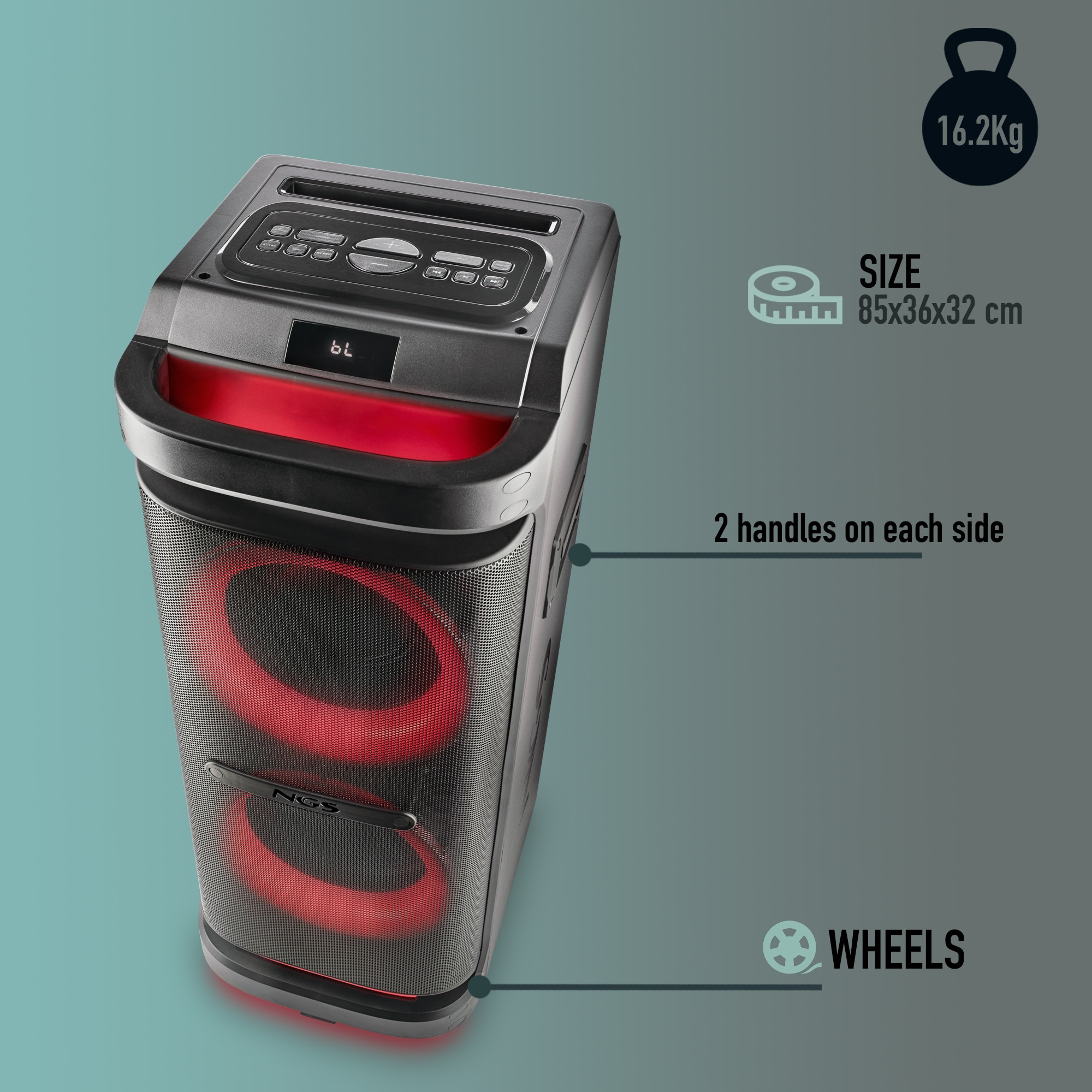 Altavoz portátil tipo fiesta NGS Wild Space 2 de 2000W compatible con tecnología bluetooth y TWS - Negro Negro-4