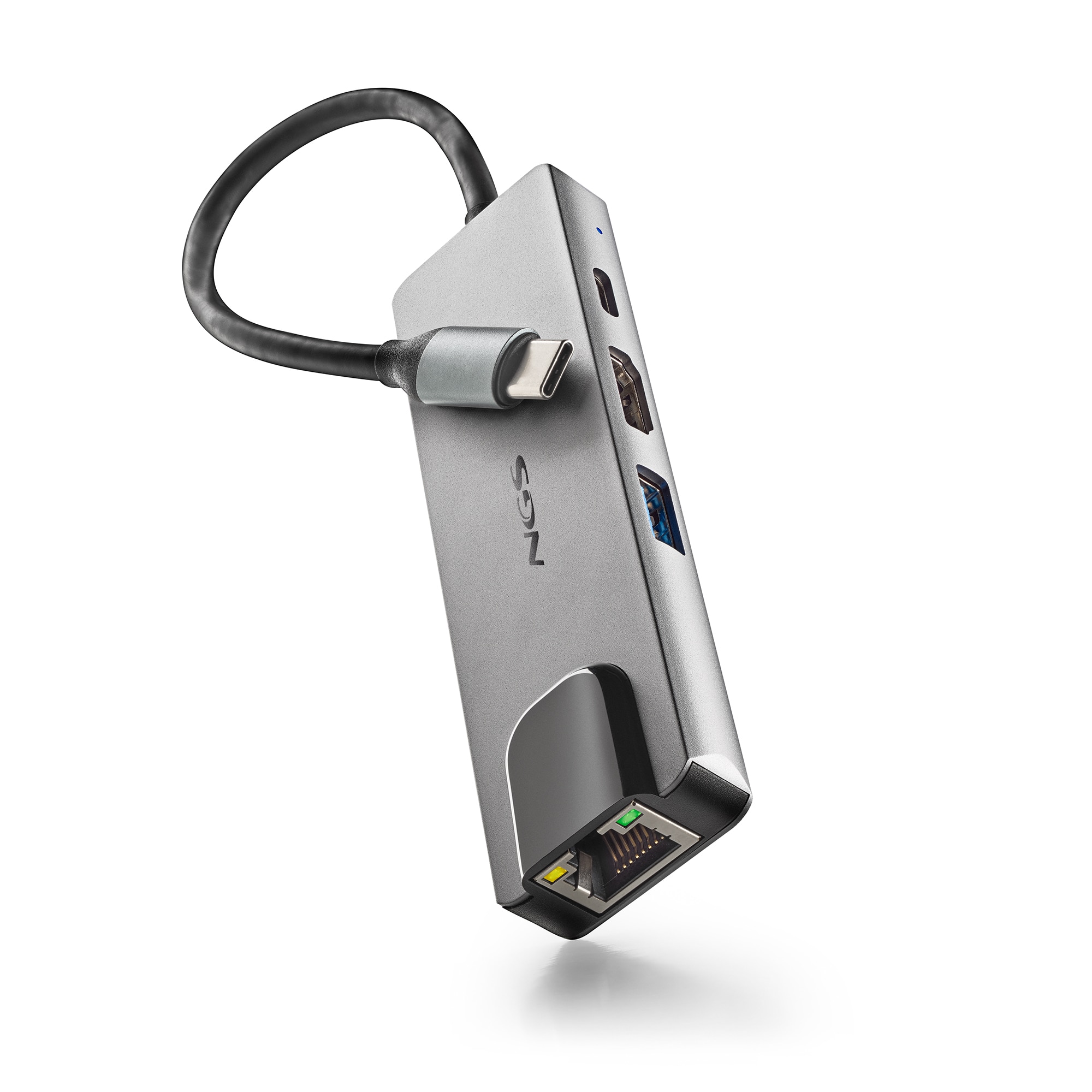 NGS - Adaptador multipuerto USB-C de Aluminio 4 en 1 NGS Wonder Dock Supra Compatible con Dispositivos USB-C.