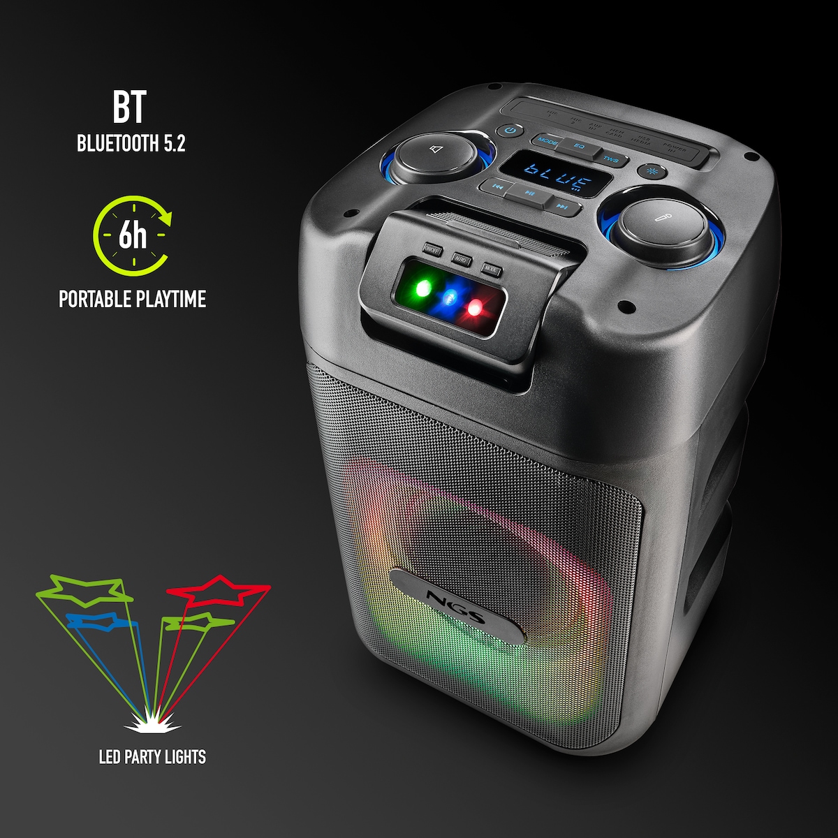 Altavoz portátil con luces láser NGS Wild Club de 80W compatible con tecnología bluetooth y TWS Negro-3