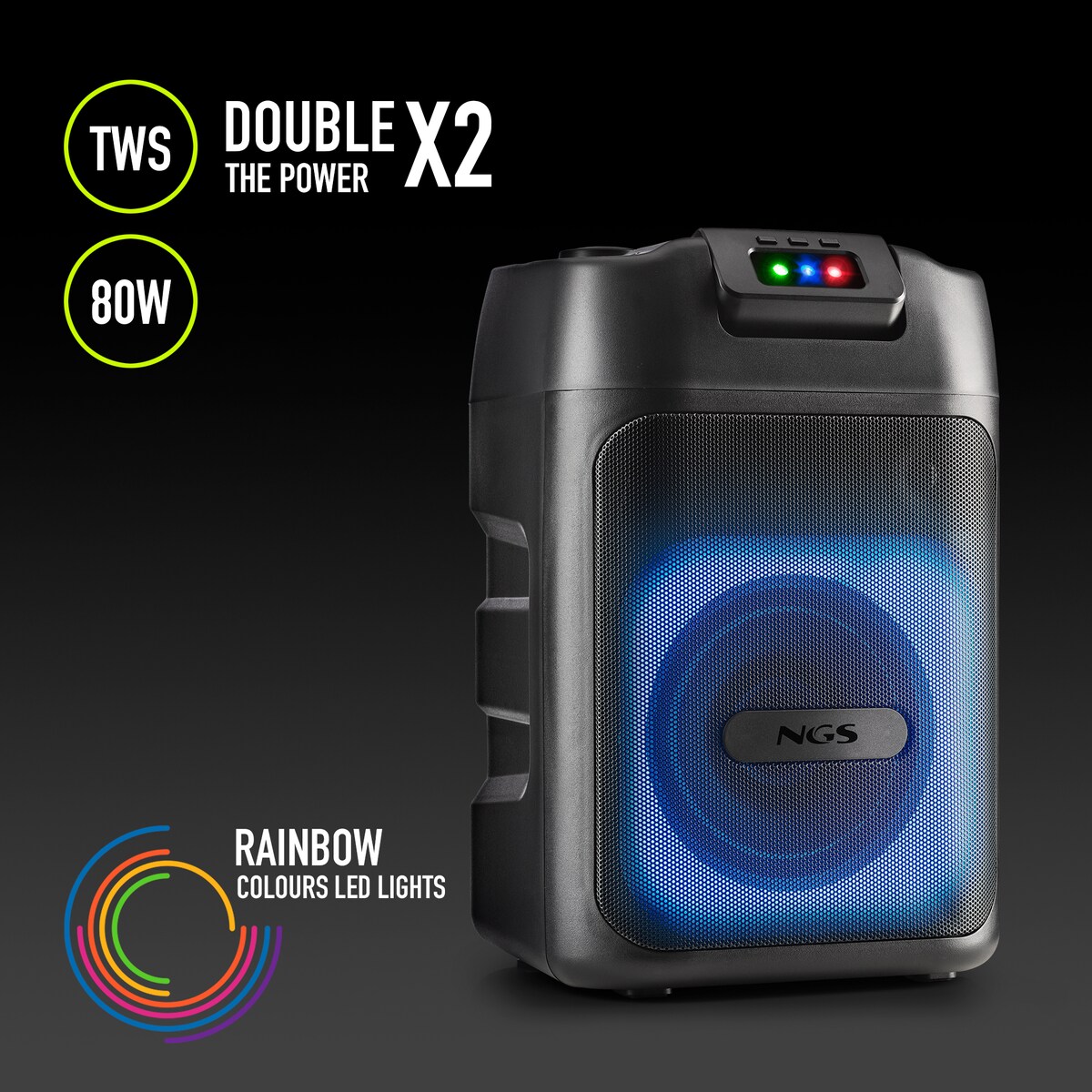 Altavoz portátil con luces láser NGS Wild Club de 80W compatible con tecnología bluetooth y TWS Negro-5
