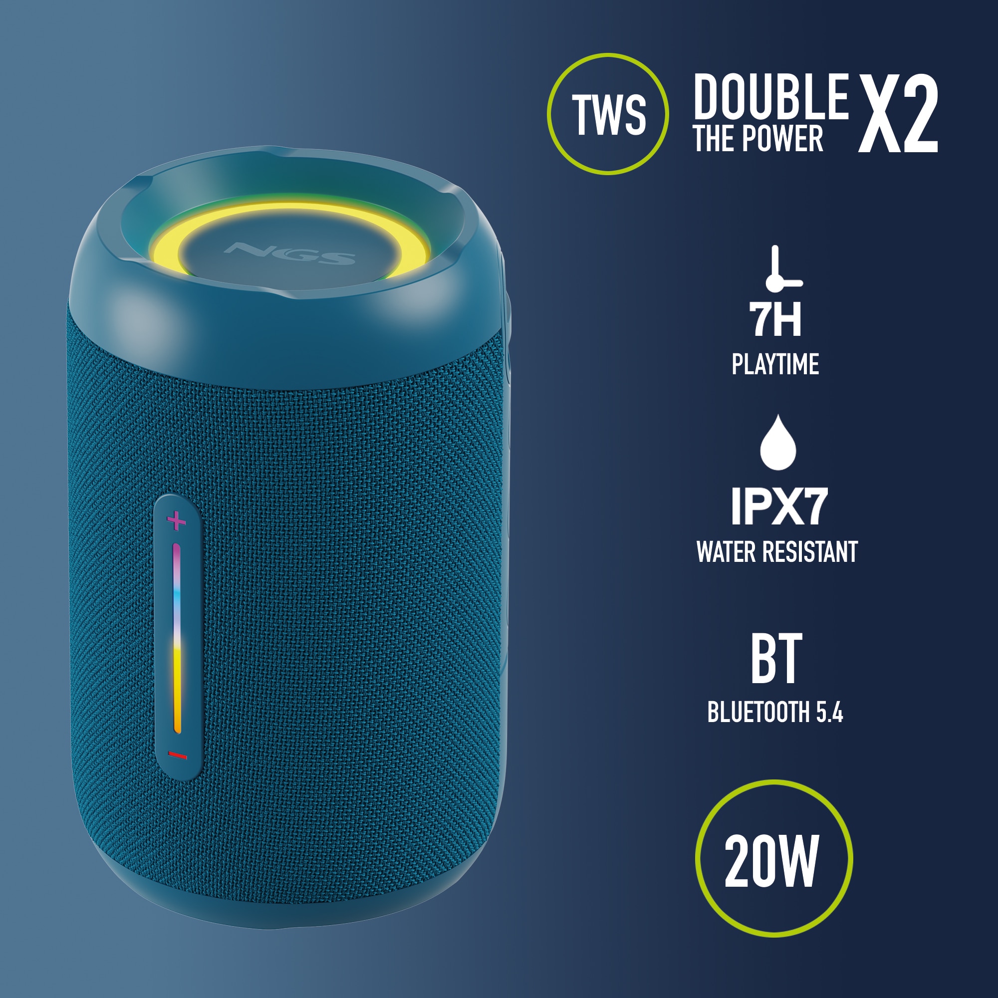 Imagen 2 de Altavoz inalámbrico NGS Roller Furia 2 Tiny Blue 20W compatible con tecnología BT/TWS/ AUX IN - Azul Azul