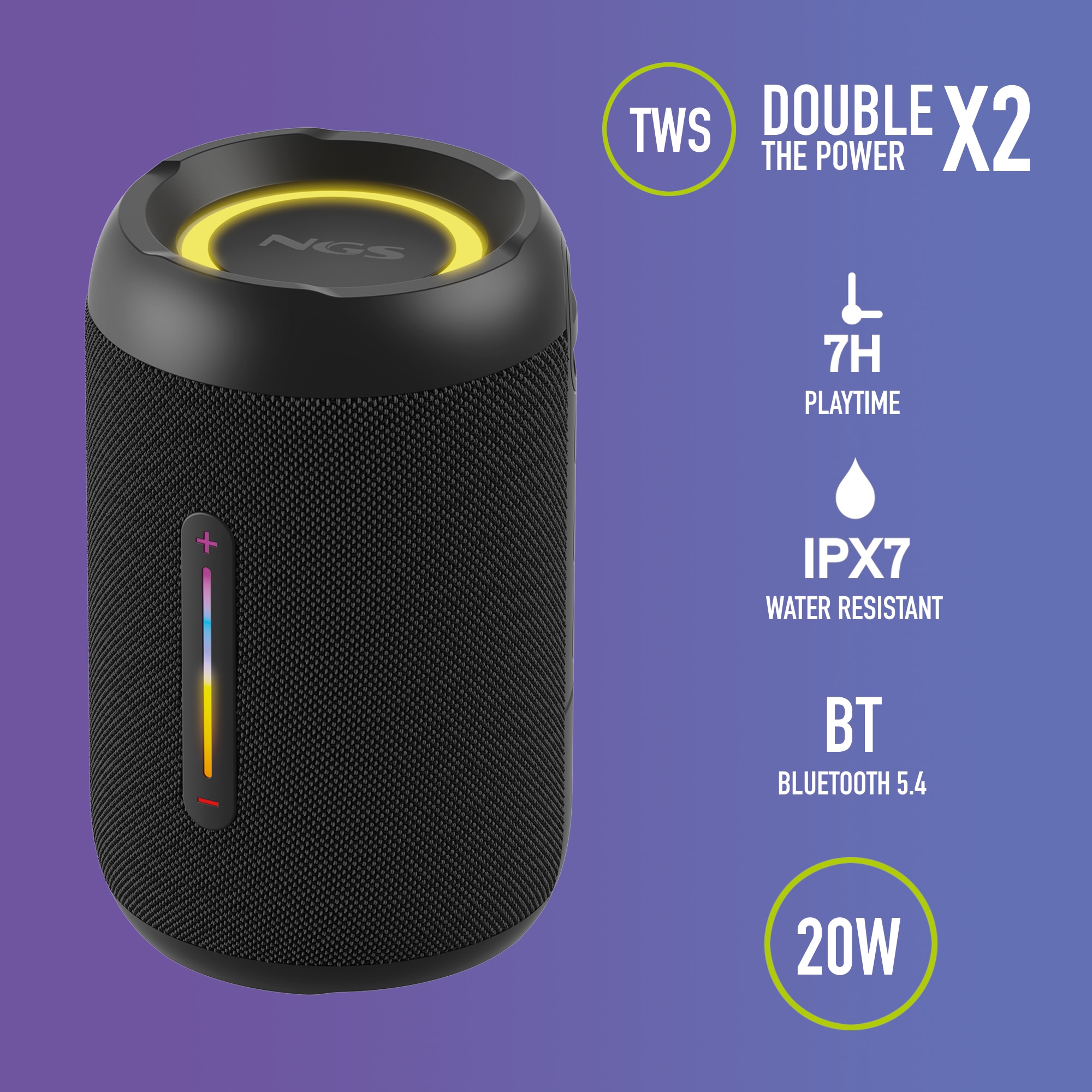 Altavoz inalámbrico NGS Roller Furia 2 Tiny Black 20W compatible con tecnología BT/TWS/ AUX IN - Negro Negro-2