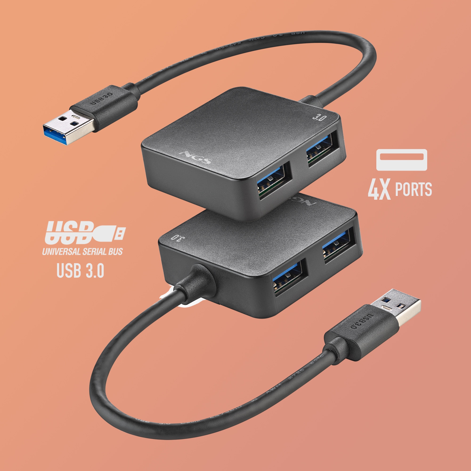 Hub de NGS IHUB 3.0 TINY 4 puertos USBVelocidad de transferencia 5Gbps cable: 180mm - Negro Negro-6