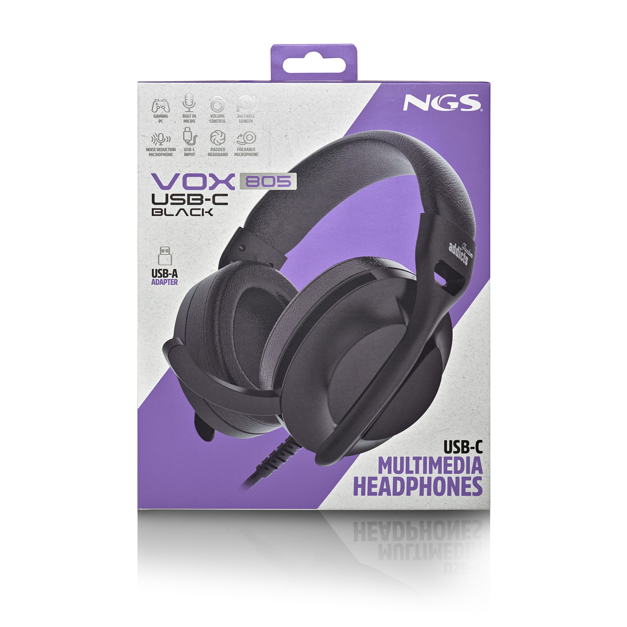 Auriculares de diadema NGS VOX805 USB-C estéreo USB-C y Adaptador USB-A - Negro Negro-6