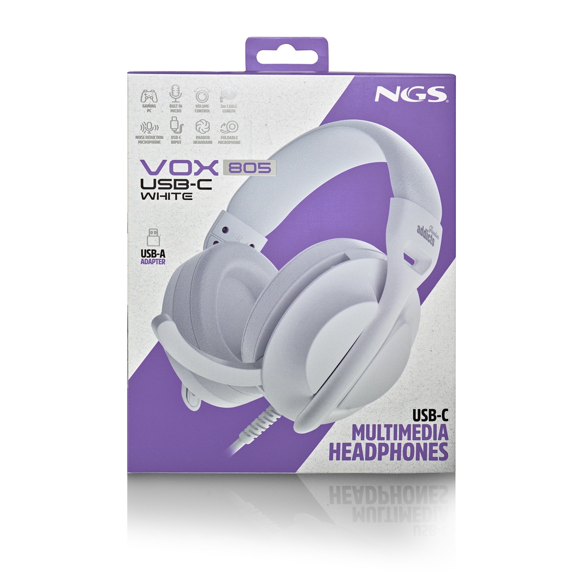 Auriculares de diadema NGS VOX805 USB-C estéreo USB-C y Adaptador USB-A - Blanco Blanco-6