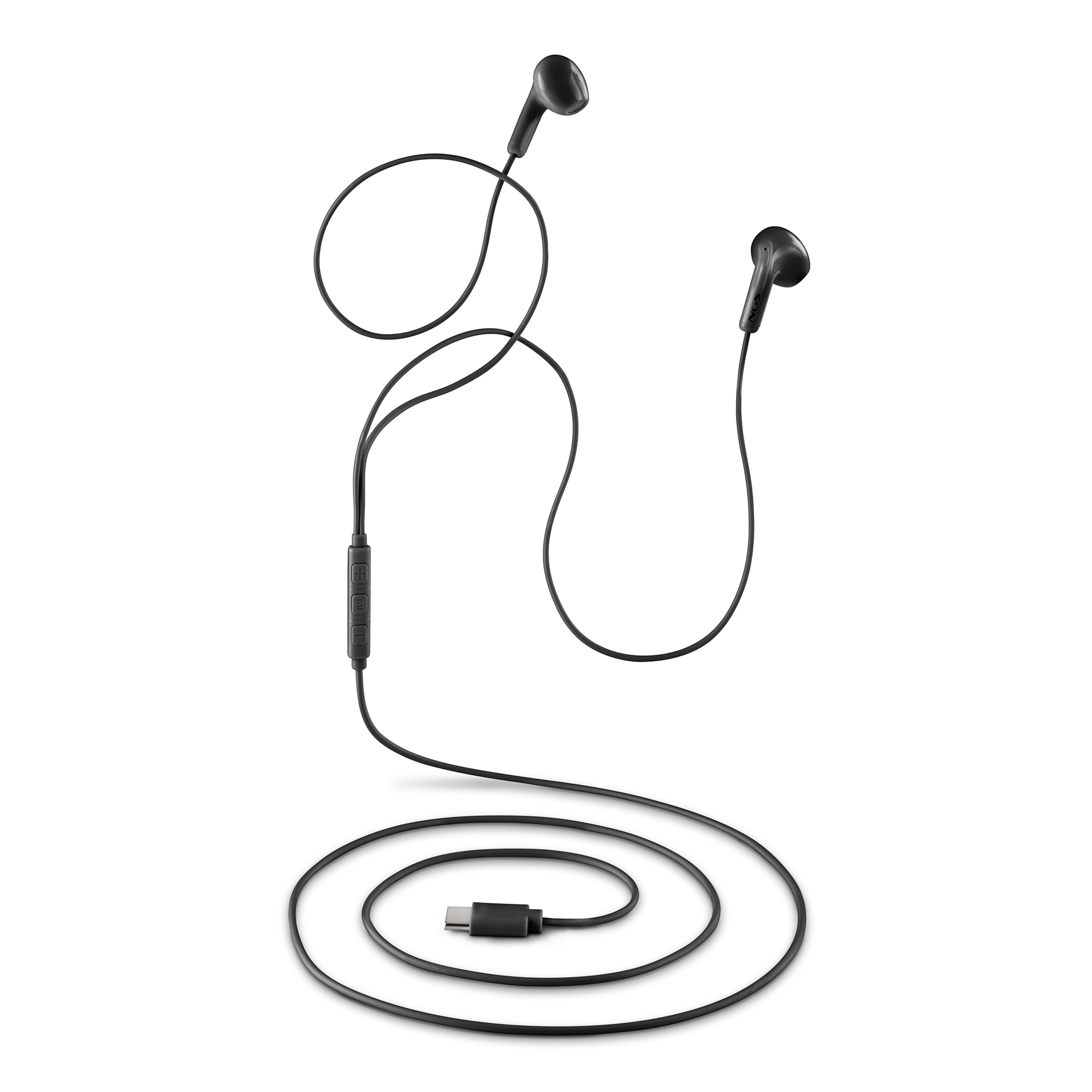 Auriculares de botón NGS CROSS GLIDE con micrófono y control de volumen Conexión USB-C Cable 1,2 - Negro Negro-3