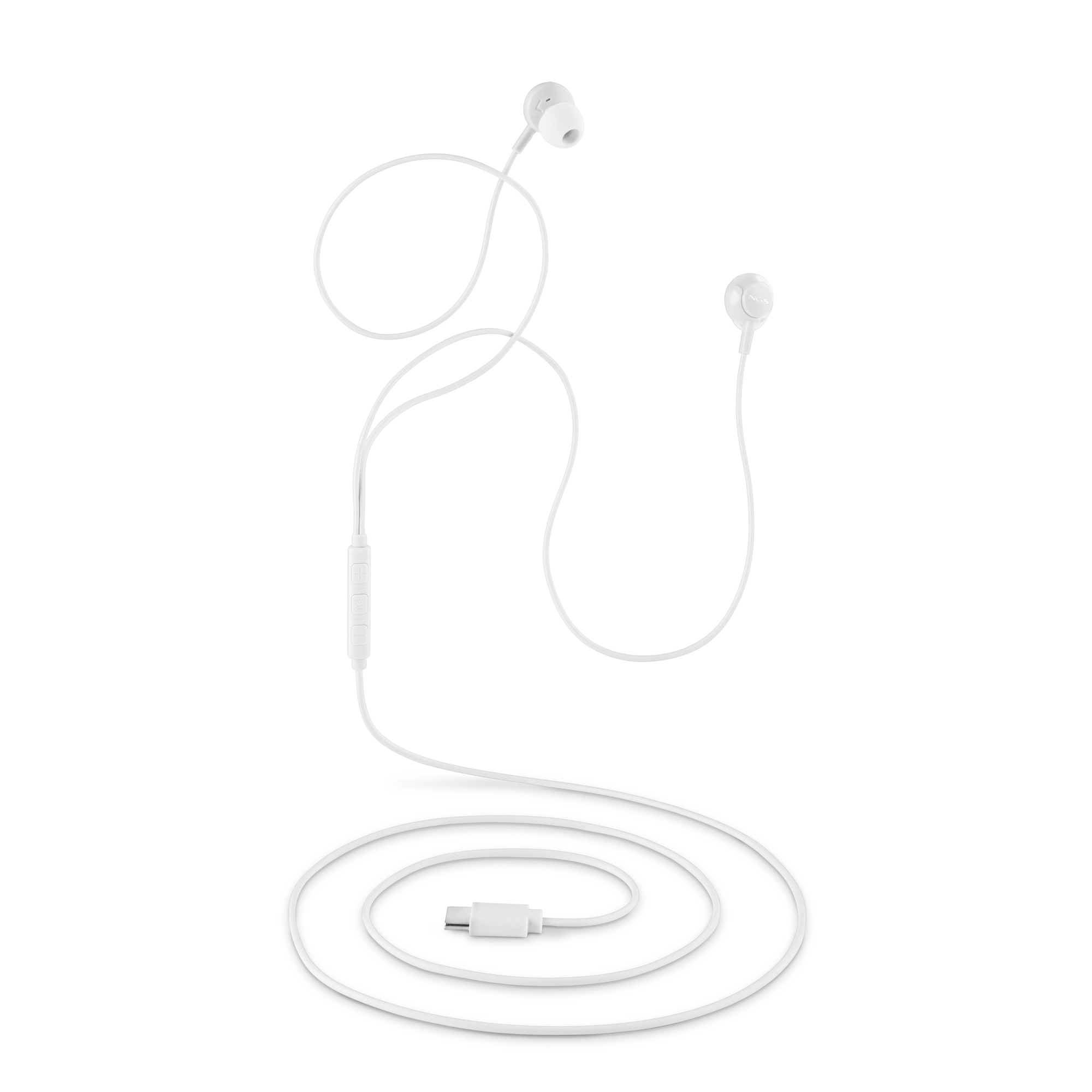 Auriculares de botón NGS CROSS STEP con micrófono y control de volumen Conexión USB-C Cable 1,2 - Blanco Blanco-3