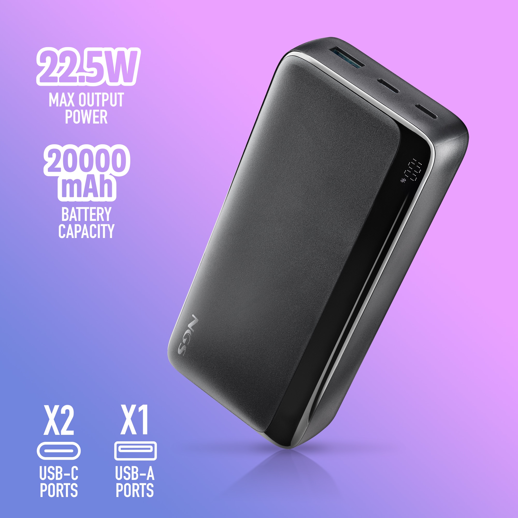 Batería externa portátil NGS QUIZ 20 de carga rápida de 22,5 w. capacidad de 20000mah y compatibilidad universal - Negro Negro-2