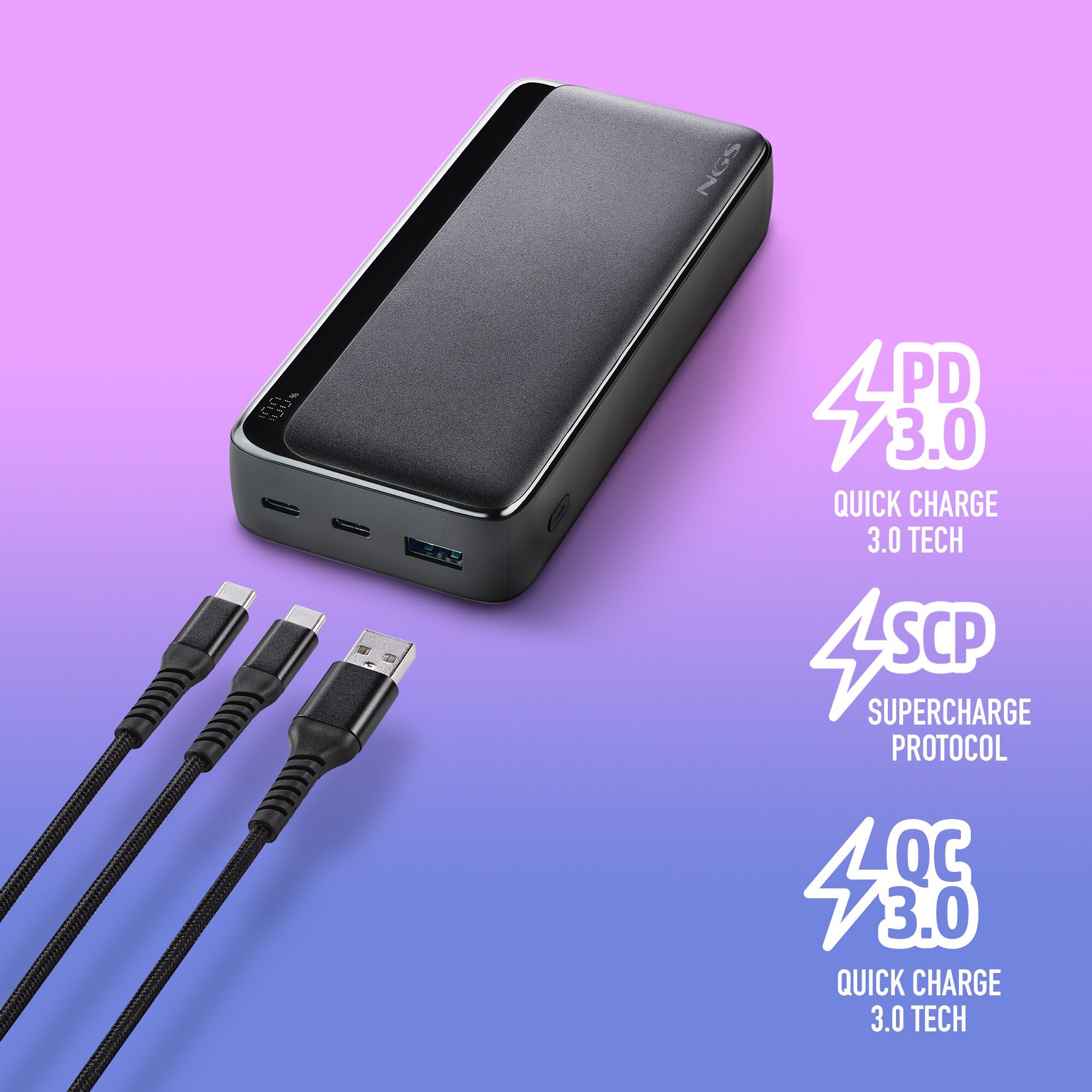 Batería externa portátil NGS QUIZ 20 de carga rápida de 22,5 w. capacidad de 20000mah y compatibilidad universal - Negro Negro-4
