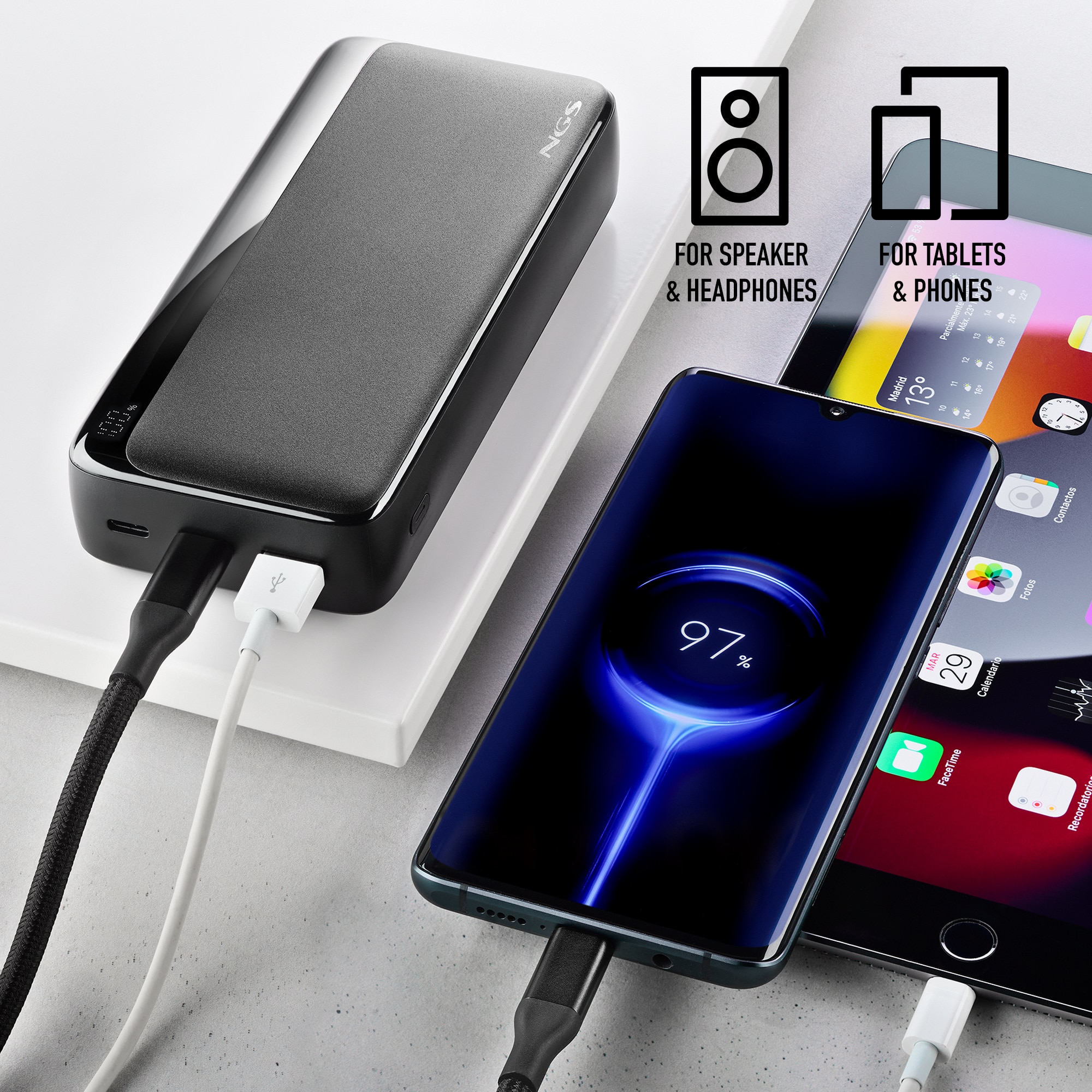 Batería externa portátil NGS QUIZ 20 de carga rápida de 22,5 w. capacidad de 20000mah y compatibilidad universal - Negro Negro-6