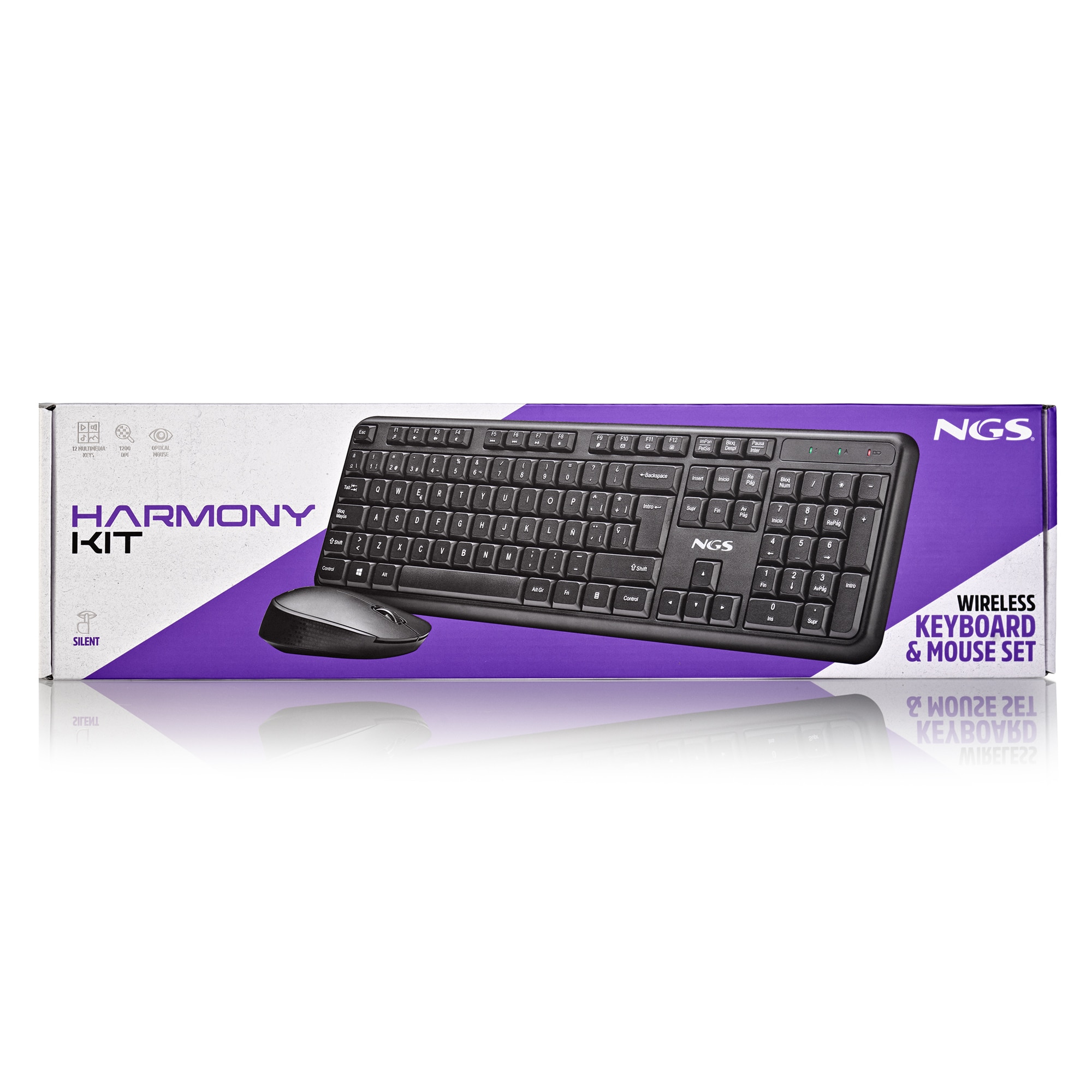 Combo ratón + teclado inalámbricos NGS HARMONY Botones silenciosos 1200 DPI - Negro Negro-5