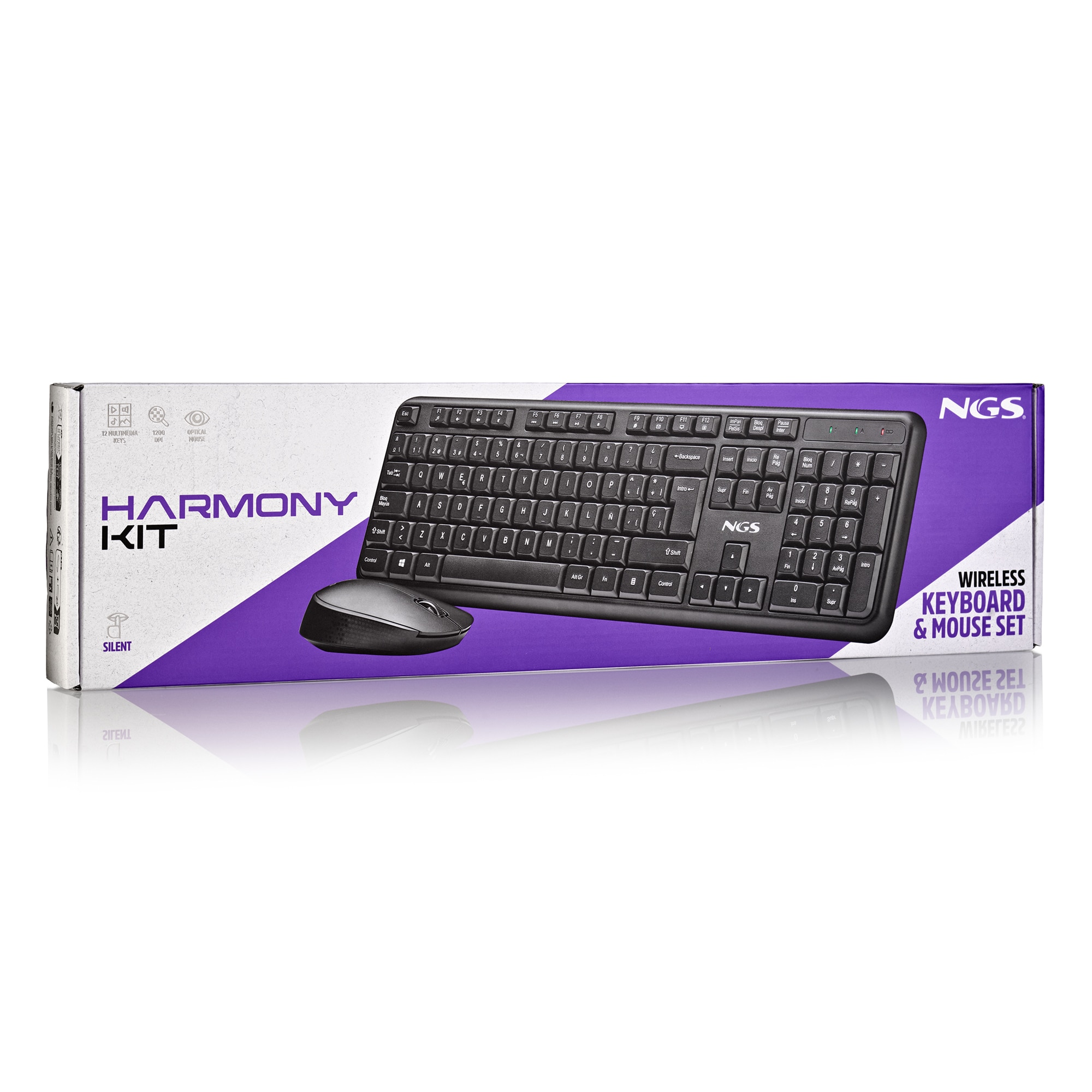 Combo ratón + teclado inalámbricos NGS HARMONY Botones silenciosos 1200 DPI - Negro Negro-6