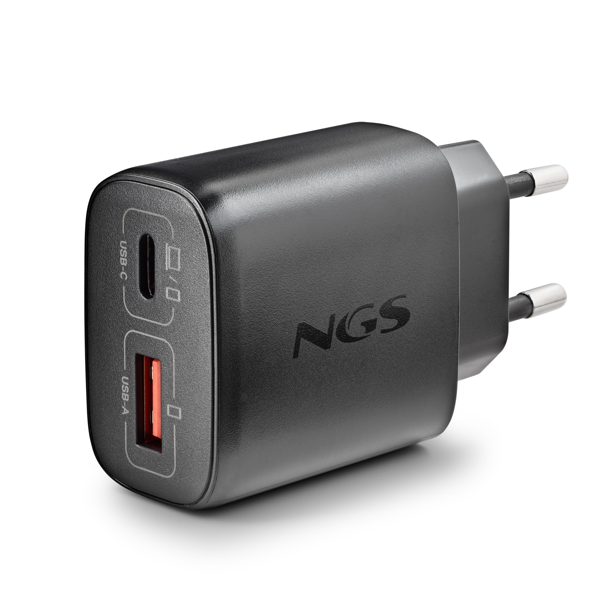 Cargador NGS EON 45W BLACK Gan de pared con una salida usb-c (pd & pps) salida usb-a qc 3.0 de 45w de potencia máxima - Negro Negro-3