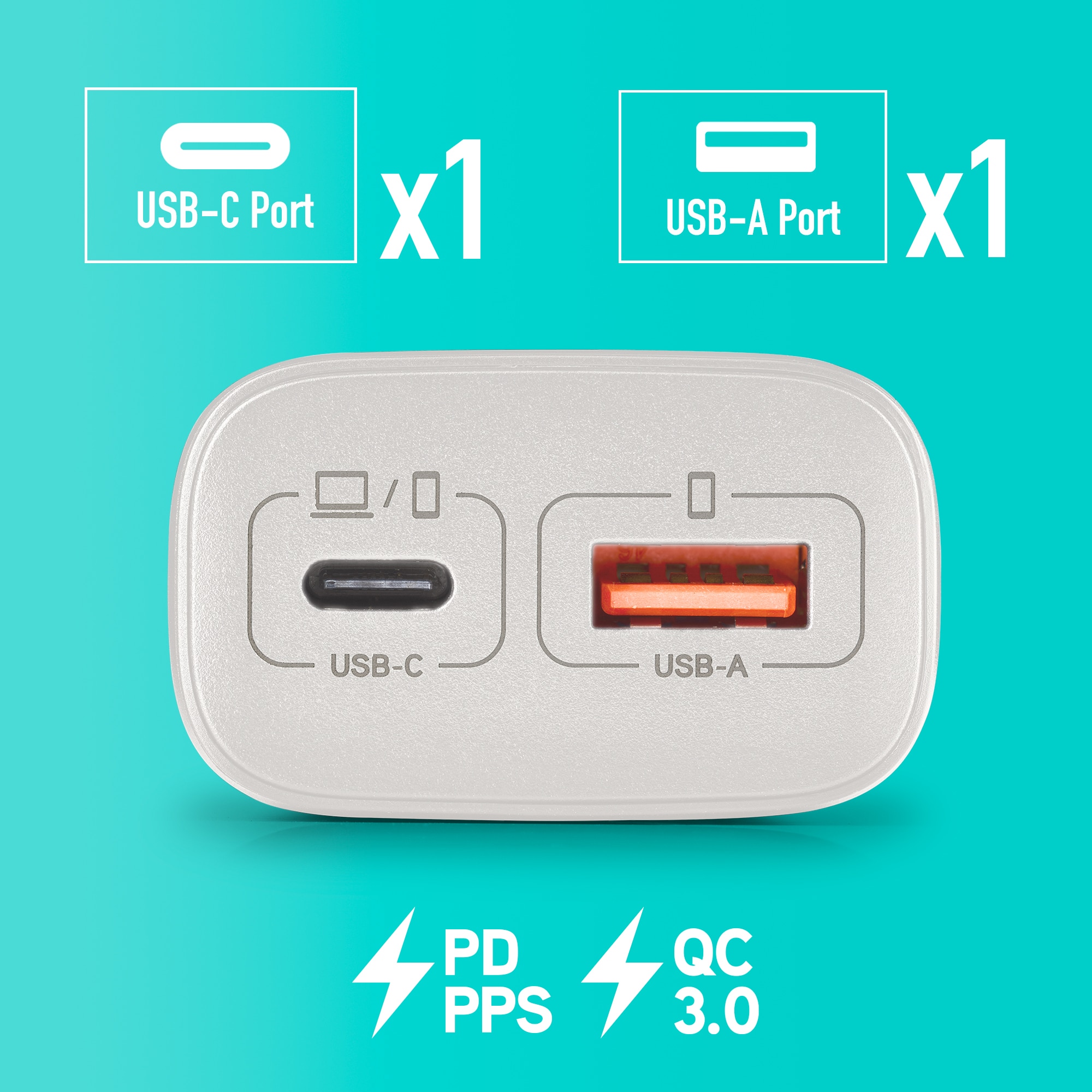 Cargador NGS EON 45W WHITE gan de pared con una salida usb-c (pd & pps) salida usb-a qc 3.0 de 45w de potencia máxima - Blanco Blanco-4