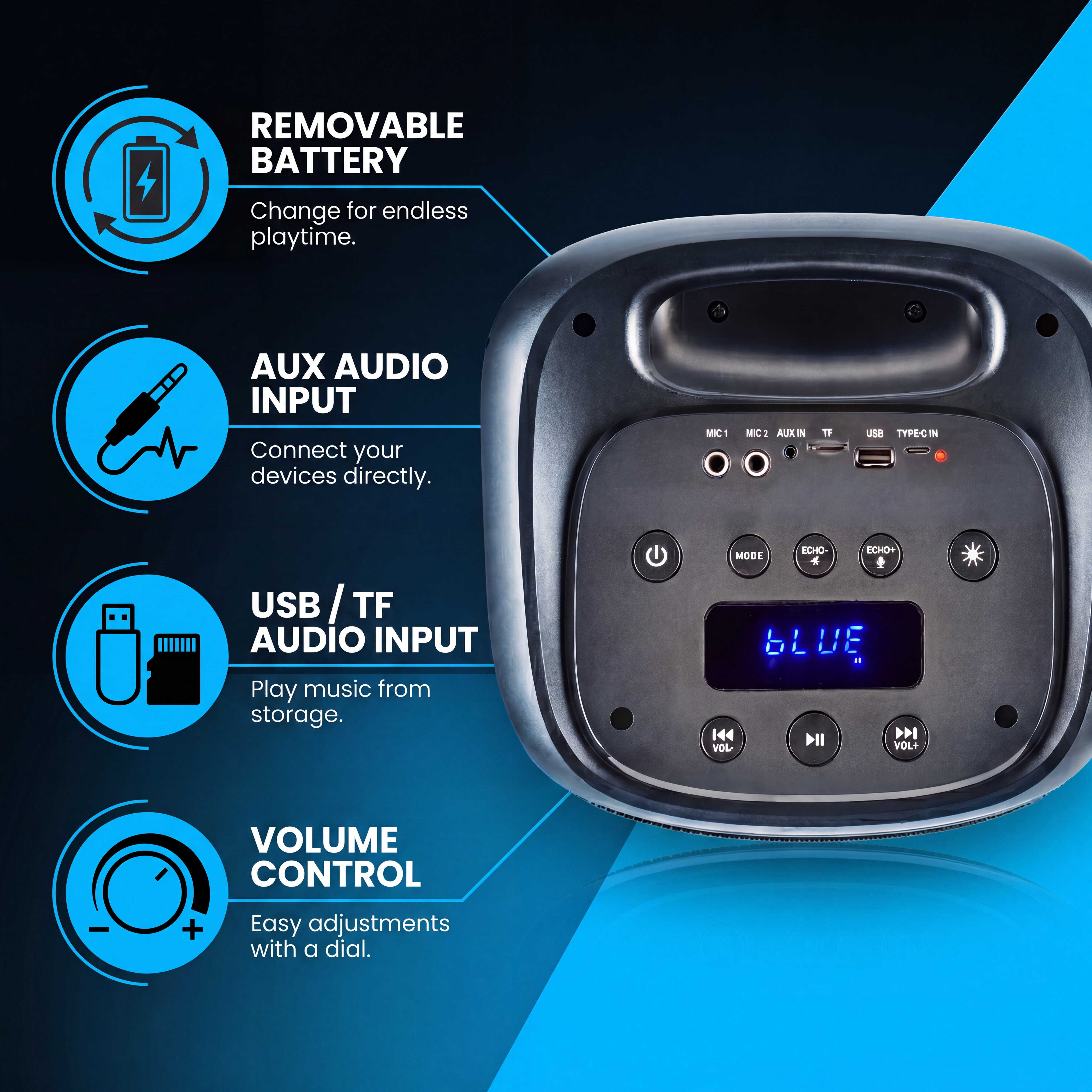 Imagen 3 de Altavoz portátil 400W Wild Glam NGS Compatible con Bluetooth/TWS/ USB & TF/ AUX IN. Batería recargable. 4H autonomía. Luces LED. - Negro Negro