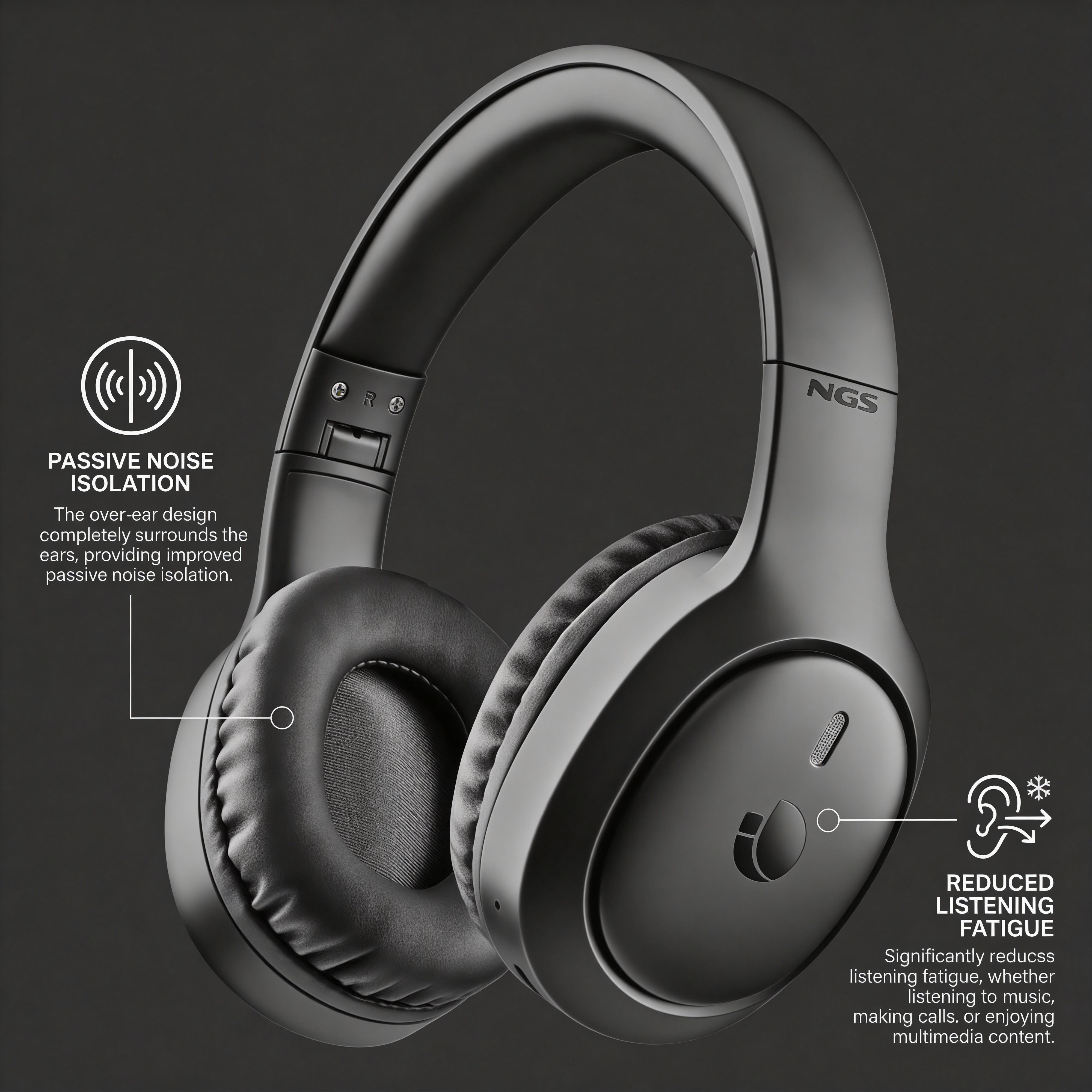 Auriculares de diadema NGS ARTICA TEMPEST con 80h de autonomía y bateria extraible - Negro Negro-2