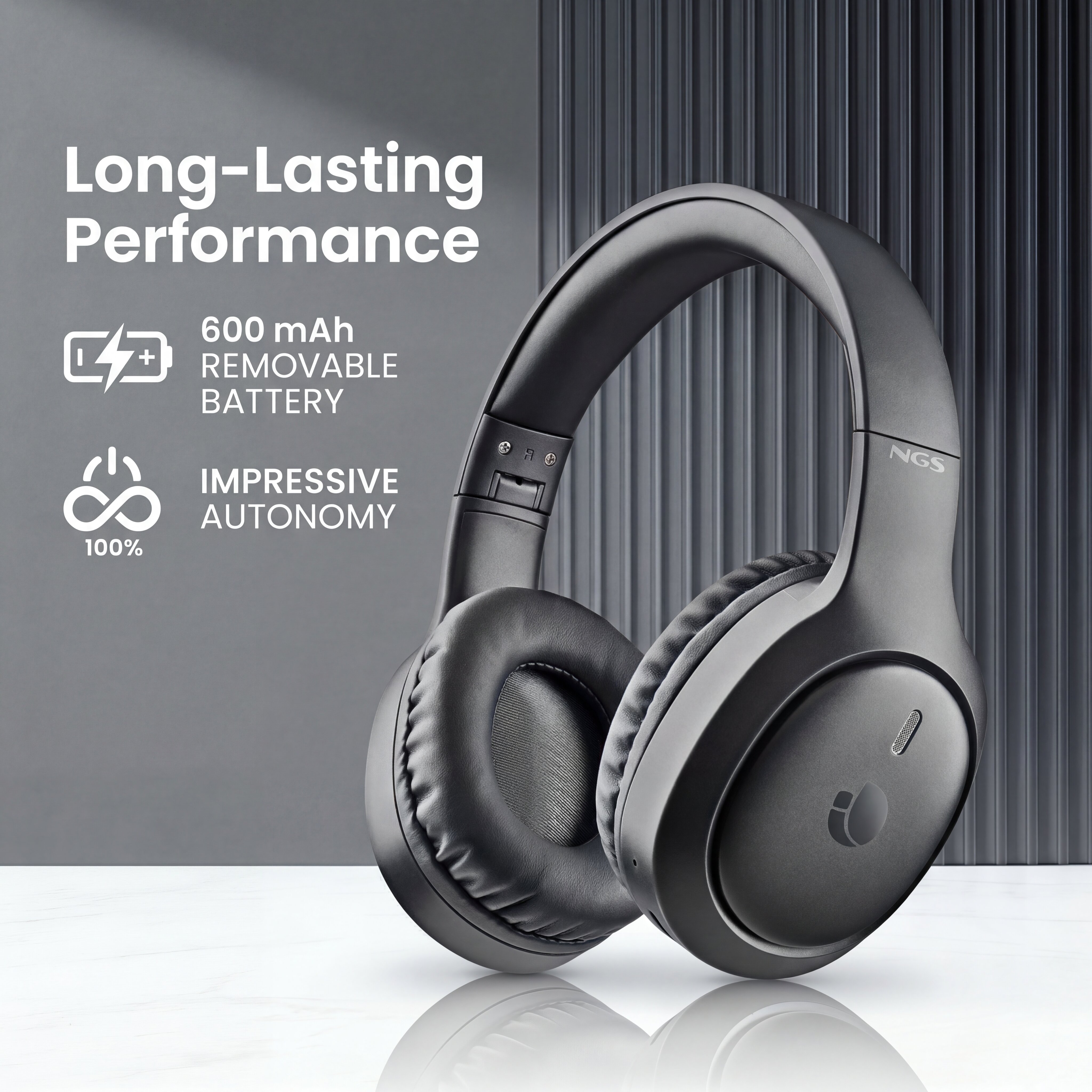Auriculares de diadema NGS ARTICA TEMPEST con 80h de autonomía y bateria extraible - Negro Negro-6