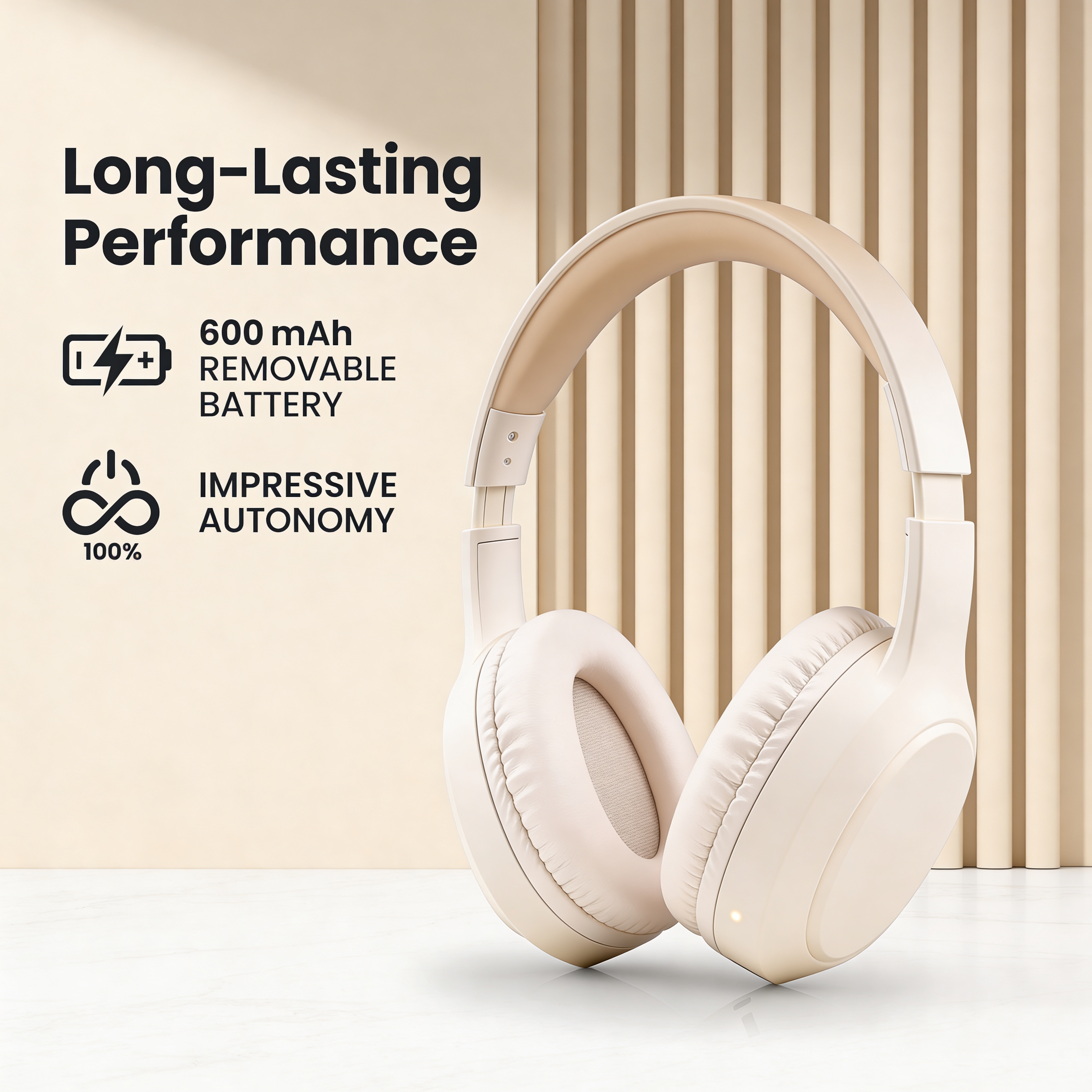 Auriculares de diadema NGS ARTICA TEMPEST con 80h de autonomía y bateria extraible - Beige Beige-2