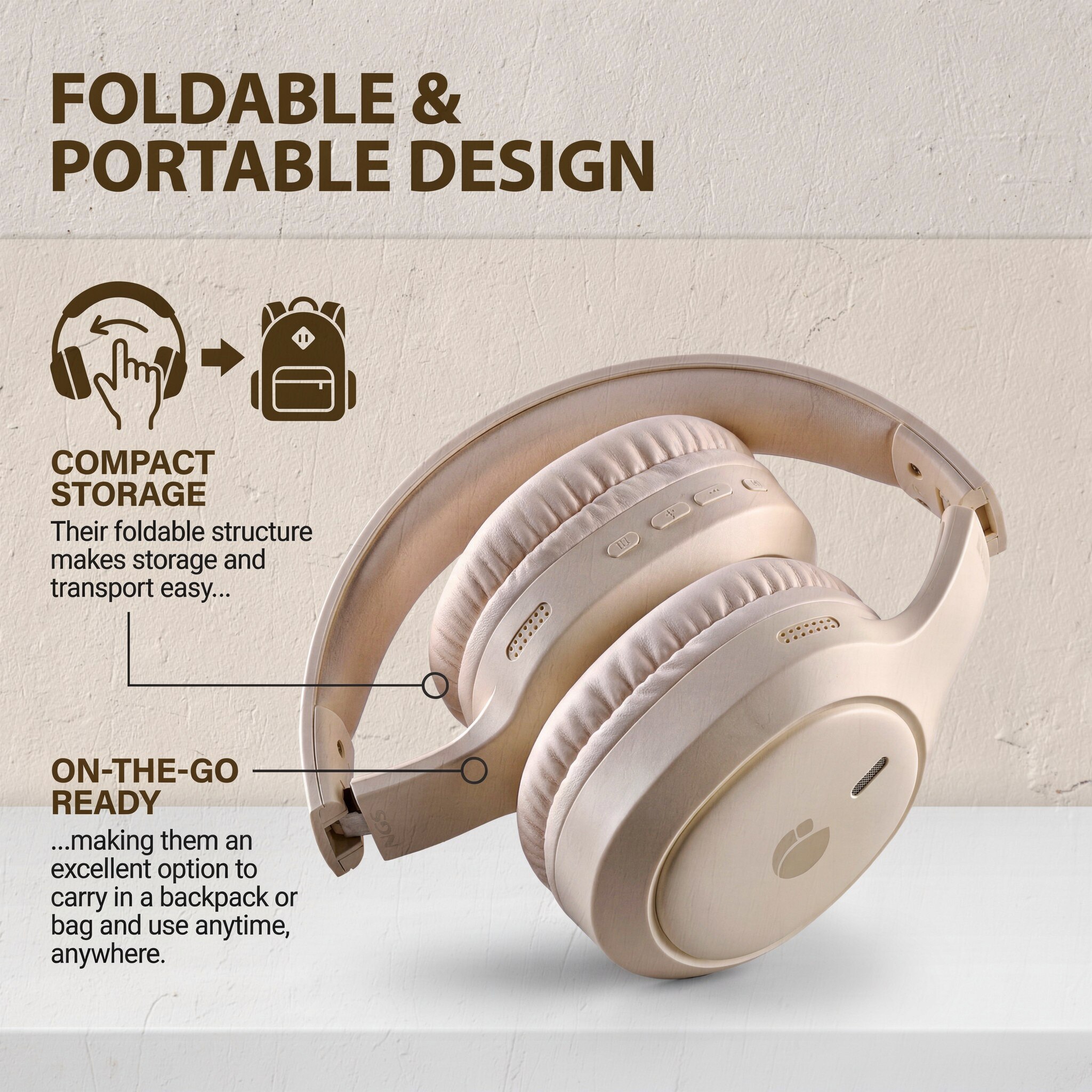 Auriculares de diadema NGS ARTICA TEMPEST con 80h de autonomía y bateria extraible - Beige Beige-6