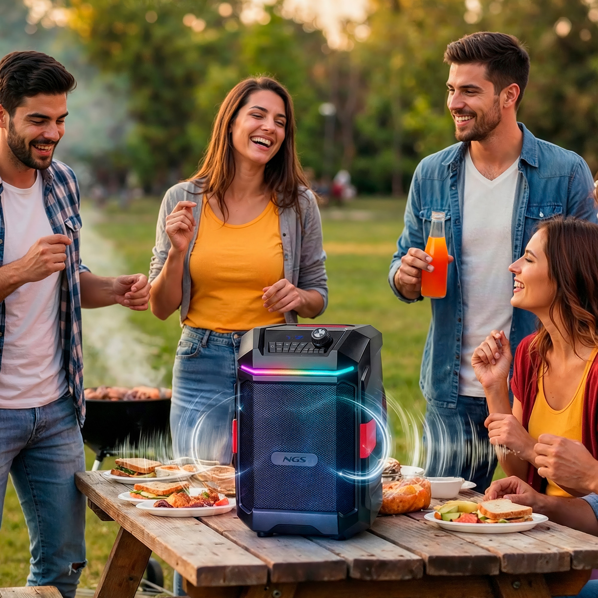 Imagen 3 de Altavoz portátil de 200W Wild Bash Compact NGS. Compatible con tec. Bluetooth. Función TWS. USB/AUX. Batería recargable, IPX6. - Negro Negro