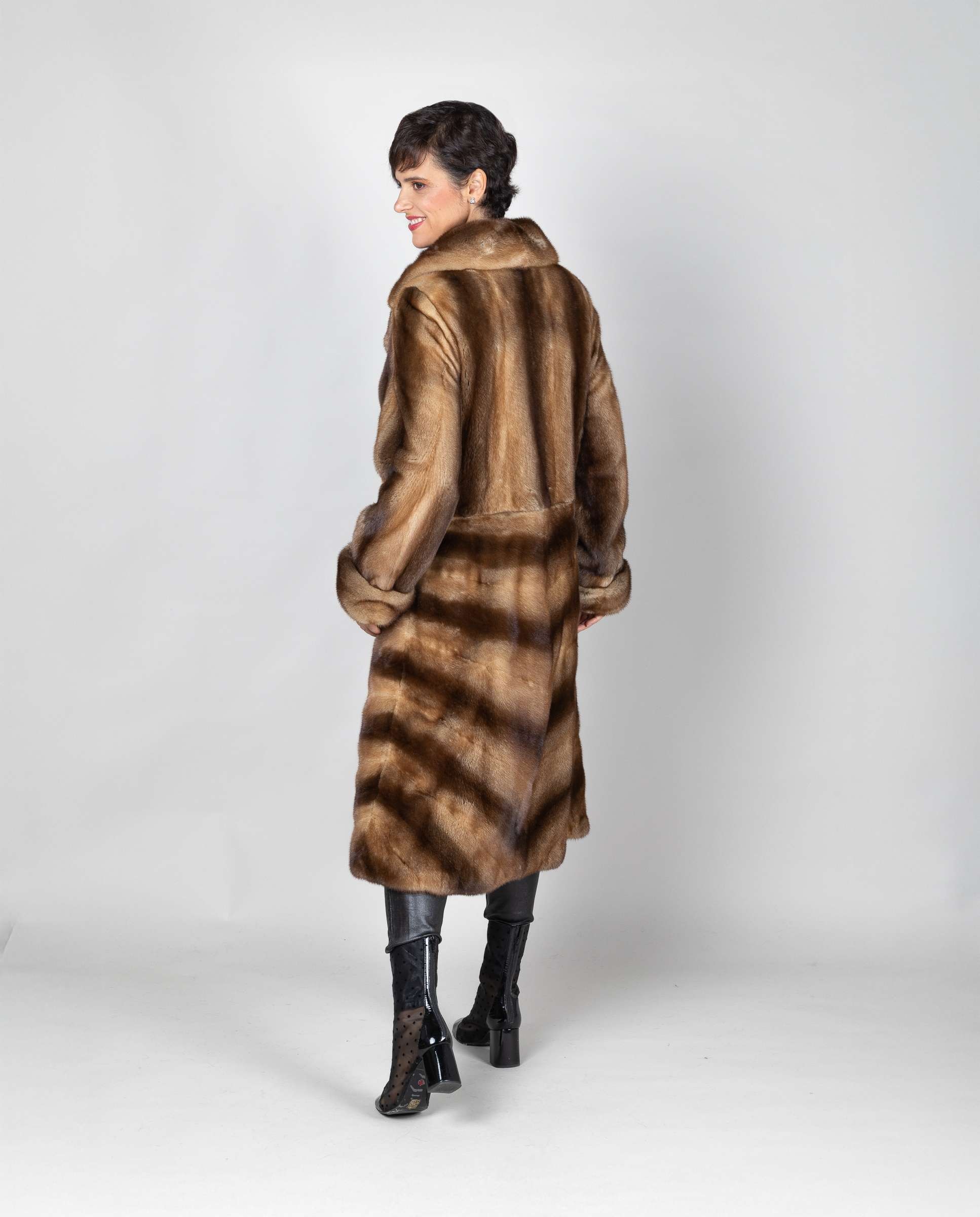Abrigo largo de mujer de pelo de visón desmontable - De la Roca - Marrón Marrón-2