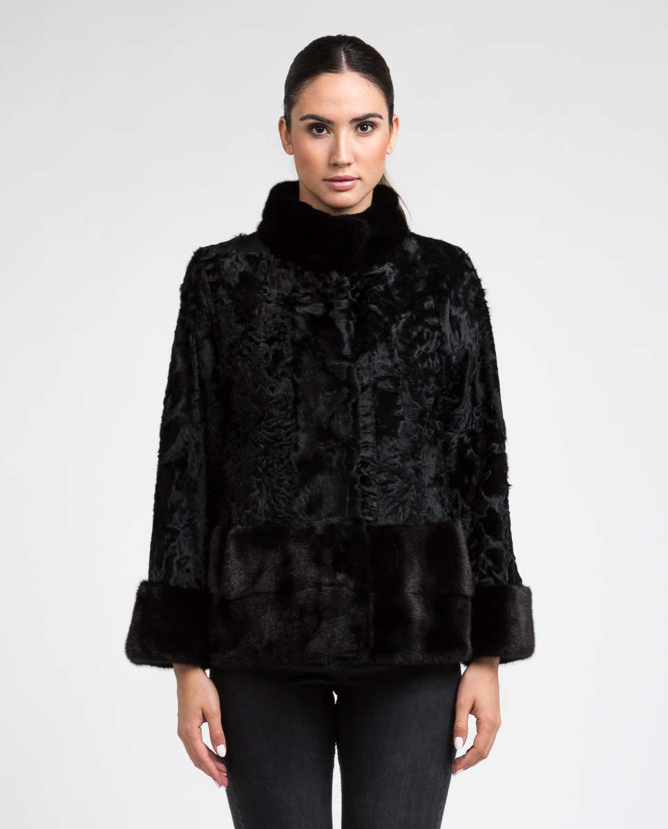Imagen 0 de Chaqueta de mujer de pelo de tianjín con cuello levantado Negro