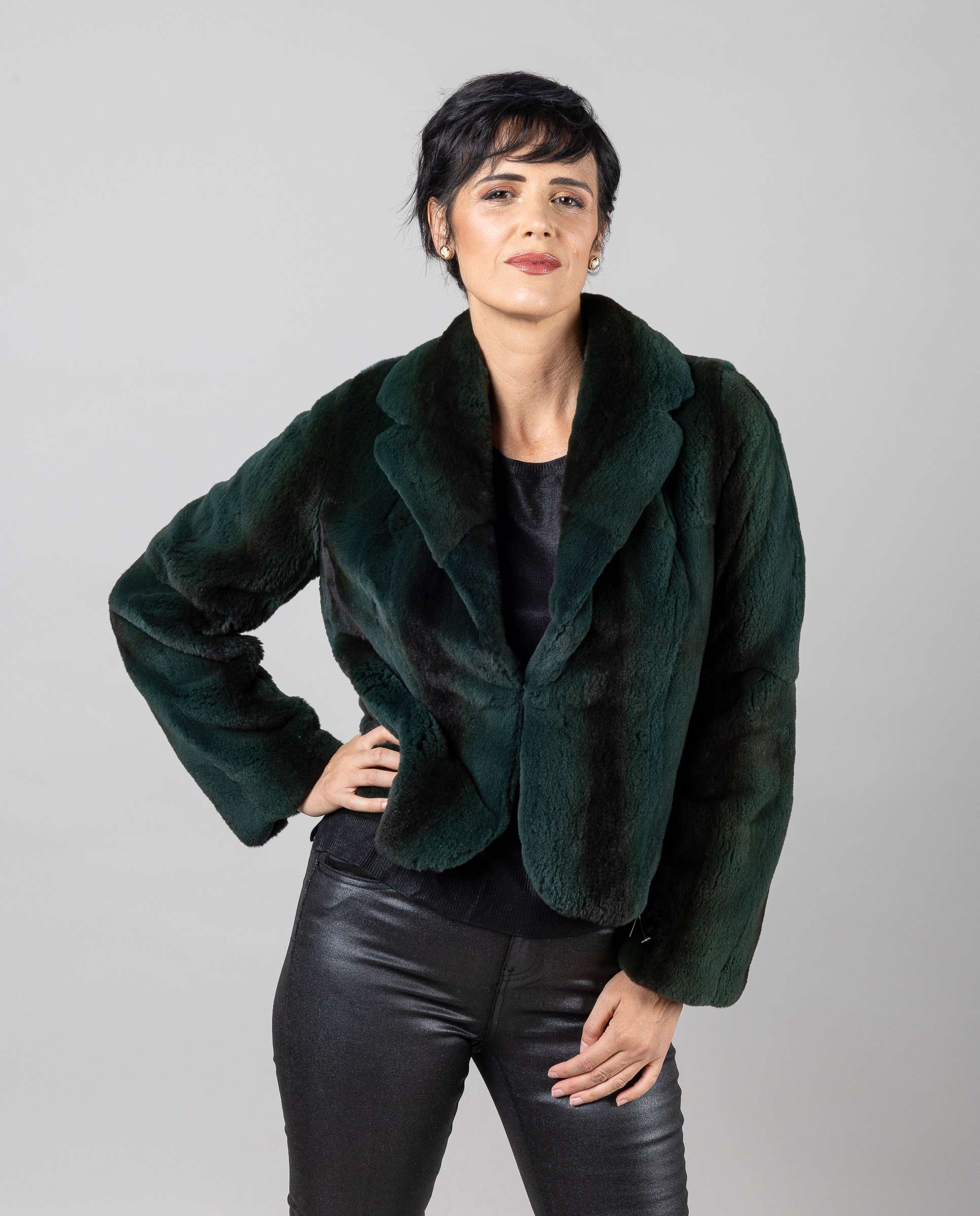 Bolero de mujer de pelo de visón despinzado con cuello de solapa - De la Roca - Verde Verde-1