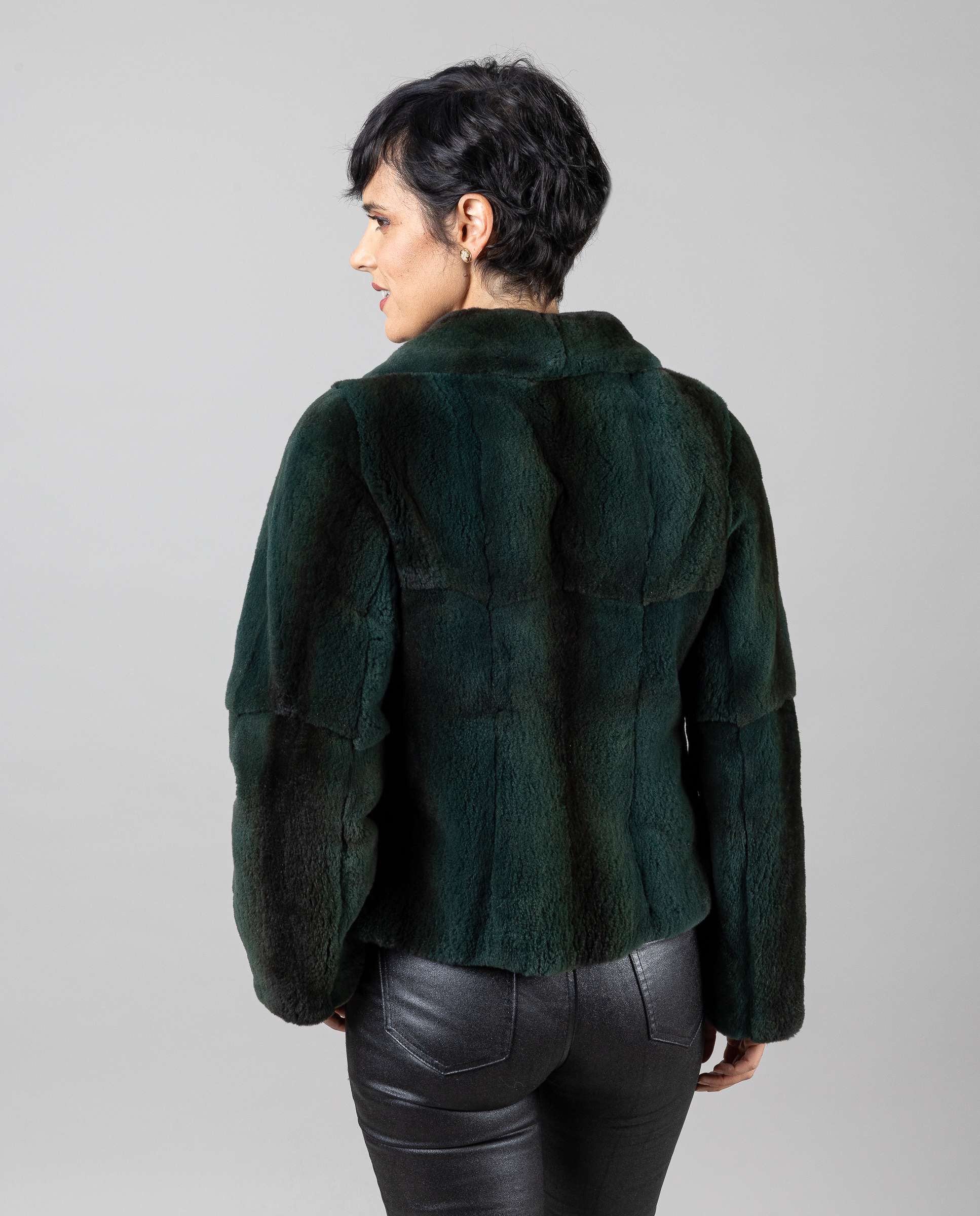 Bolero de mujer de pelo de visón despinzado con cuello de solapa - De la Roca - Verde Verde-2