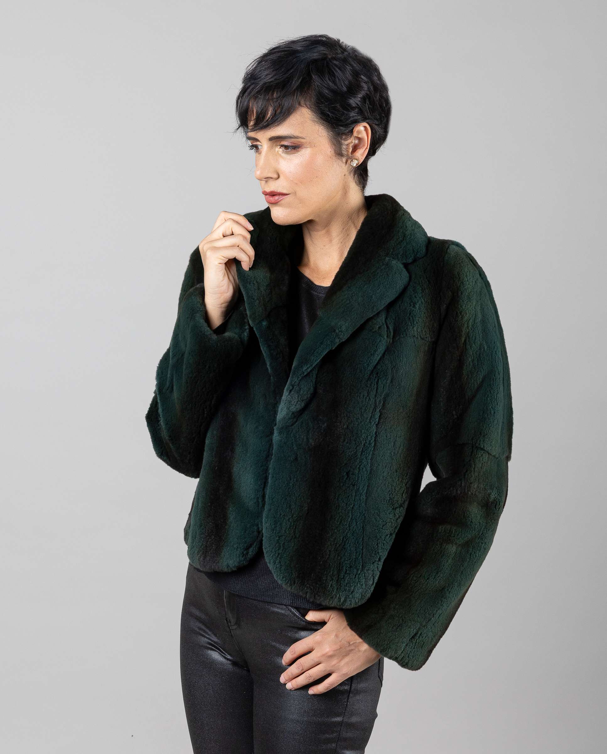 Bolero de mujer de pelo de visón despinzado con cuello de solapa - De la Roca - Verde Verde-5