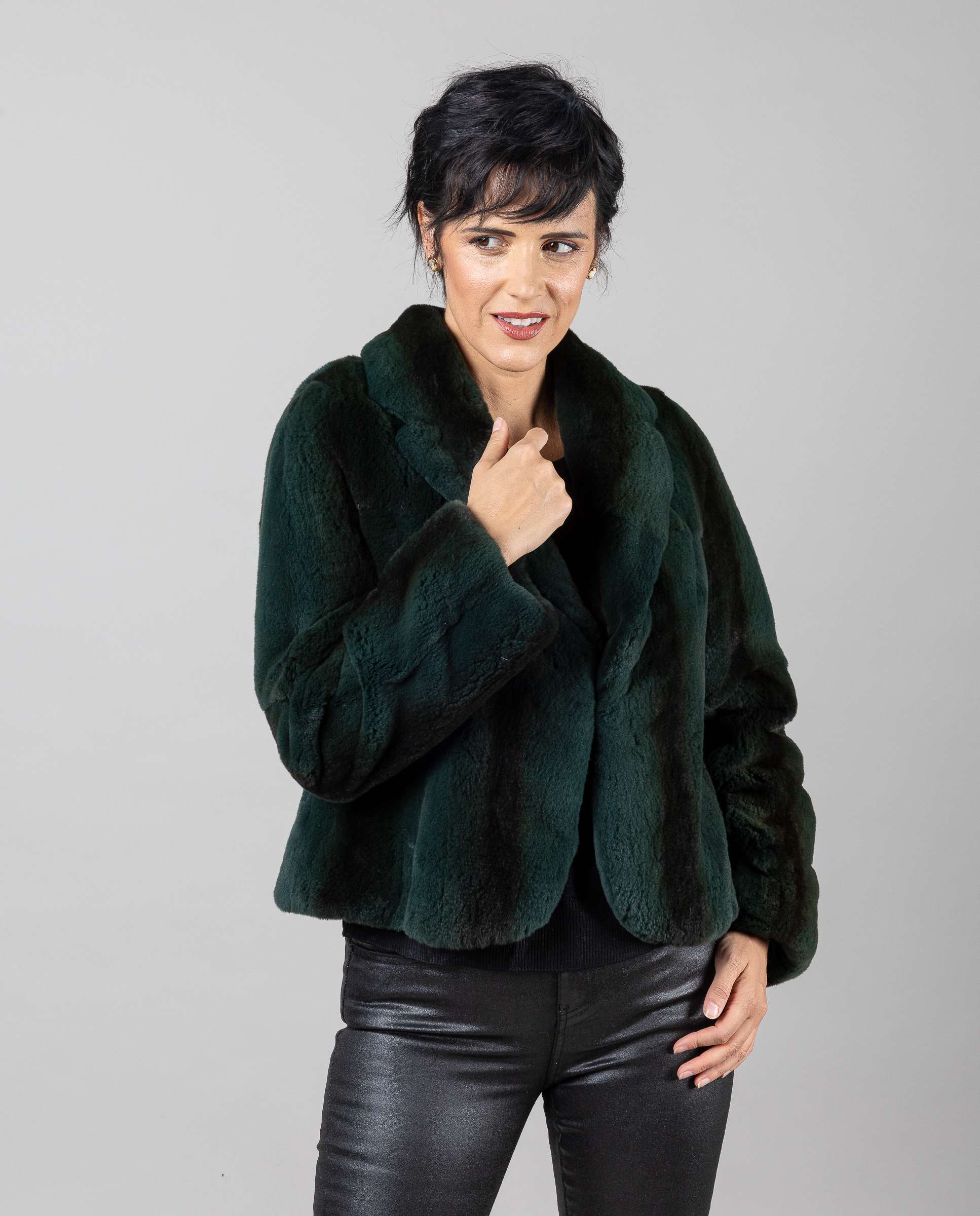 Bolero de mujer de pelo de visón despinzado con cuello de solapa - De la Roca - Verde Verde-6