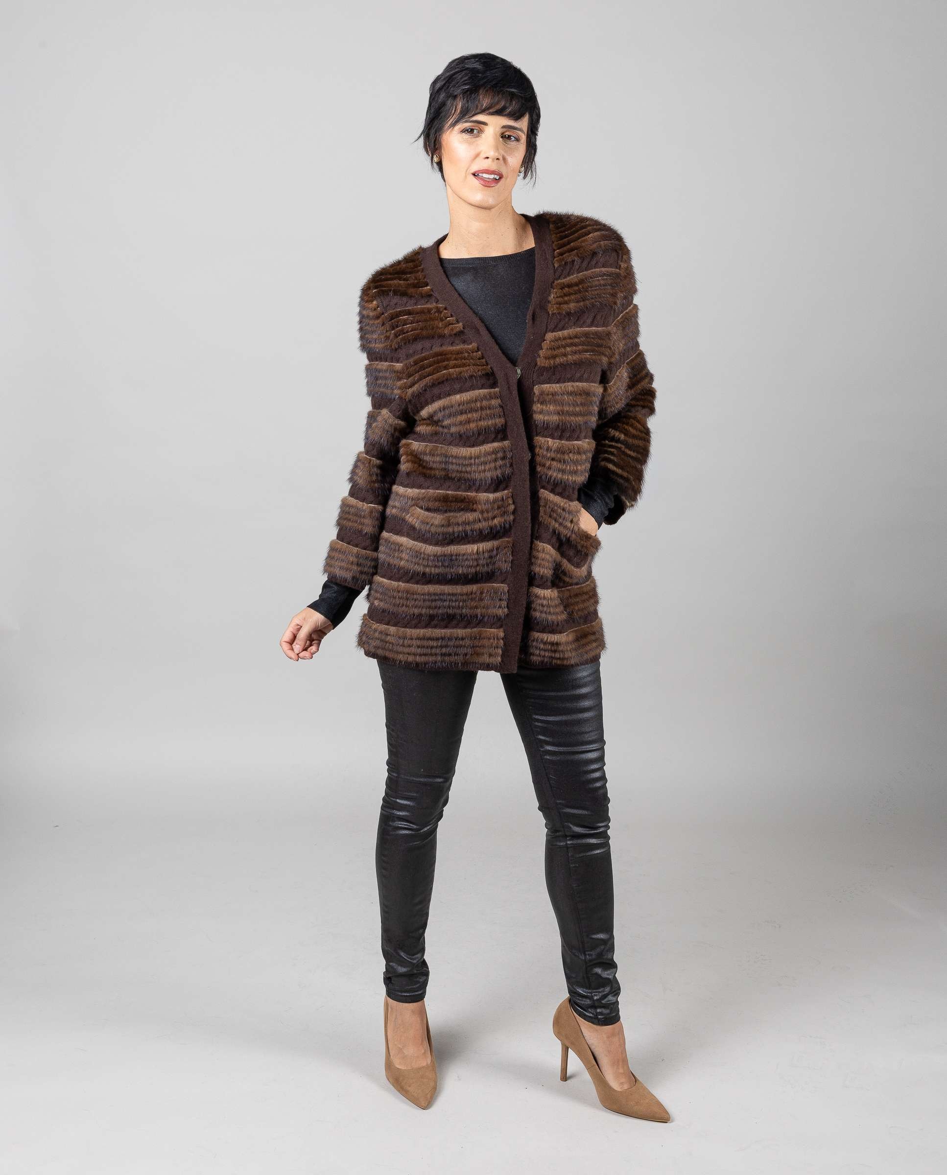 Chaqueta de mujer de pelo de visón con forro de punto - De la Roca - Multicolor Multicolor-4
