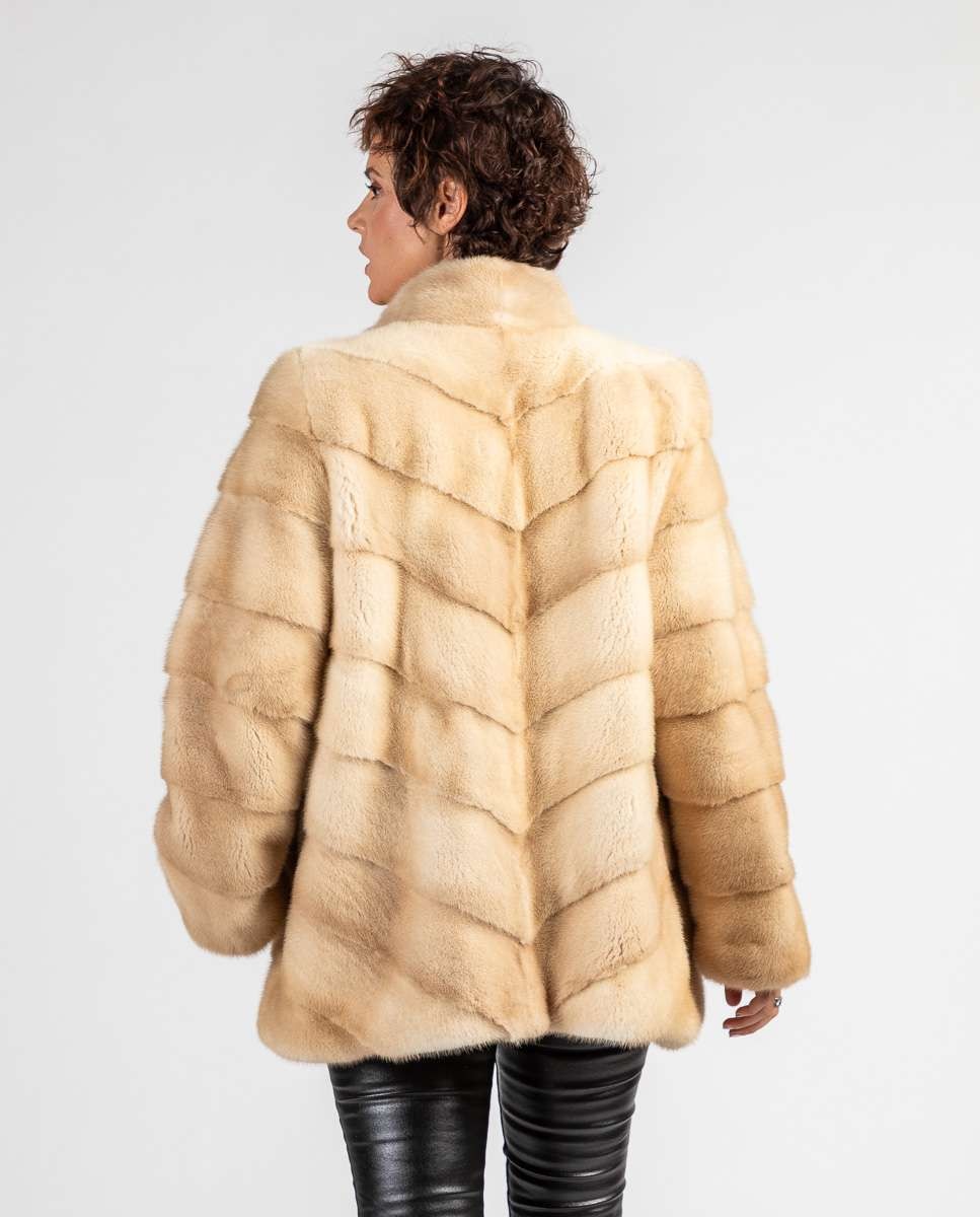 Abrigo de pelo de mujer corto de visón en horizontal - De la Roca - Beige Beige-2